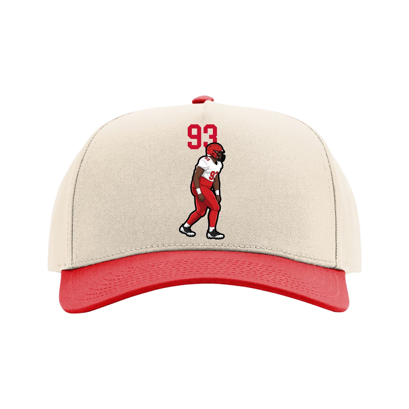 Full Fabric Five-Panel Champ Cap — Number Top in Cream/Red