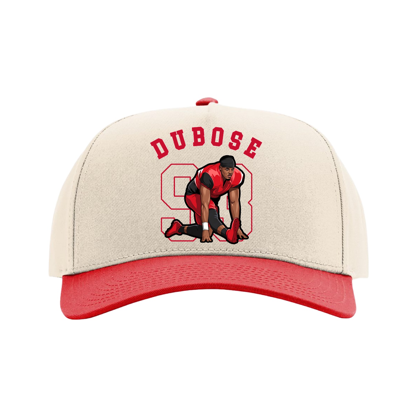 Full Fabric Five-Panel Champ Cap — Shirsey Arch in Cream/Red