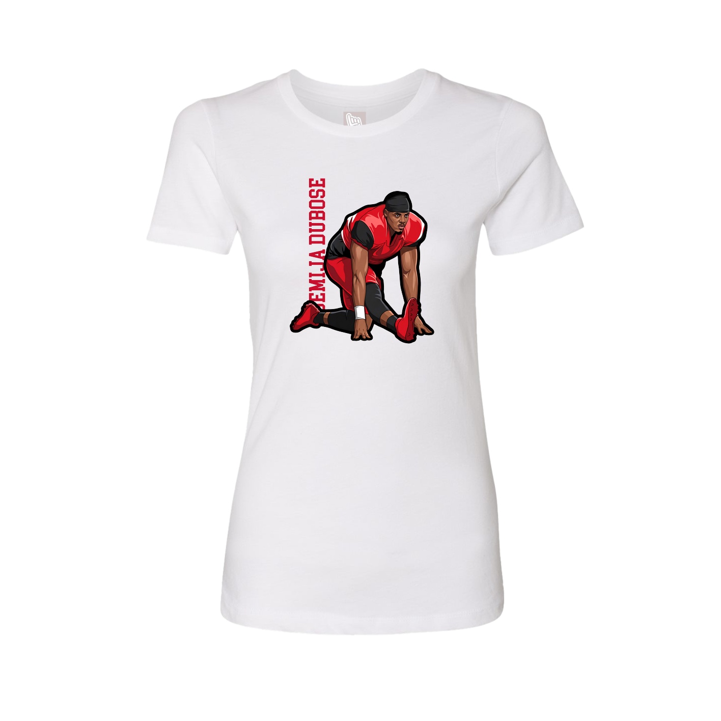 Fitted Women's Tee — Name Vertical in White