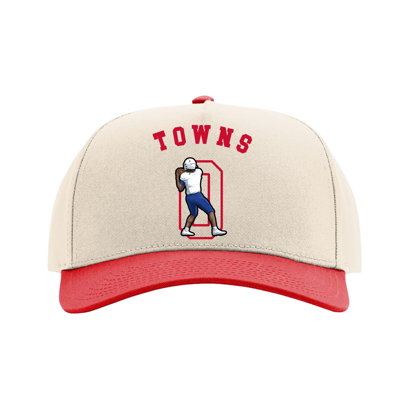 Full Fabric Five-Panel Champ Cap — Shirsey Arch in Cream/Red