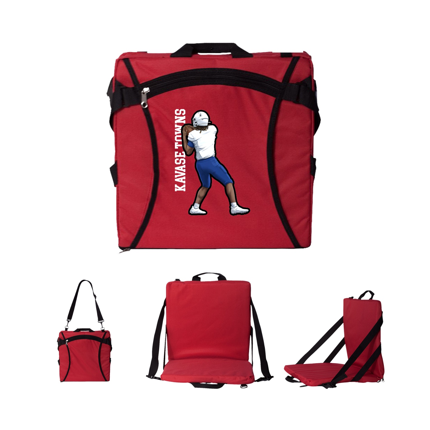 Folding Stadium Seat — Name Vertical in Red