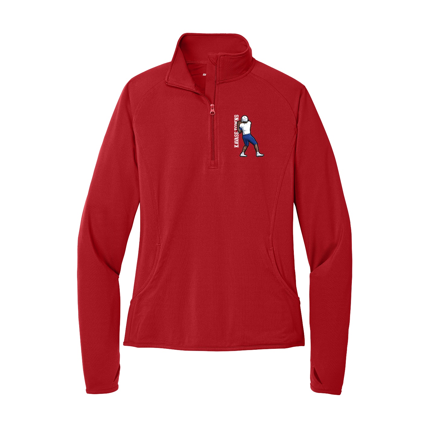 Women's Q-Zip Pullover — Name Vertical in Red