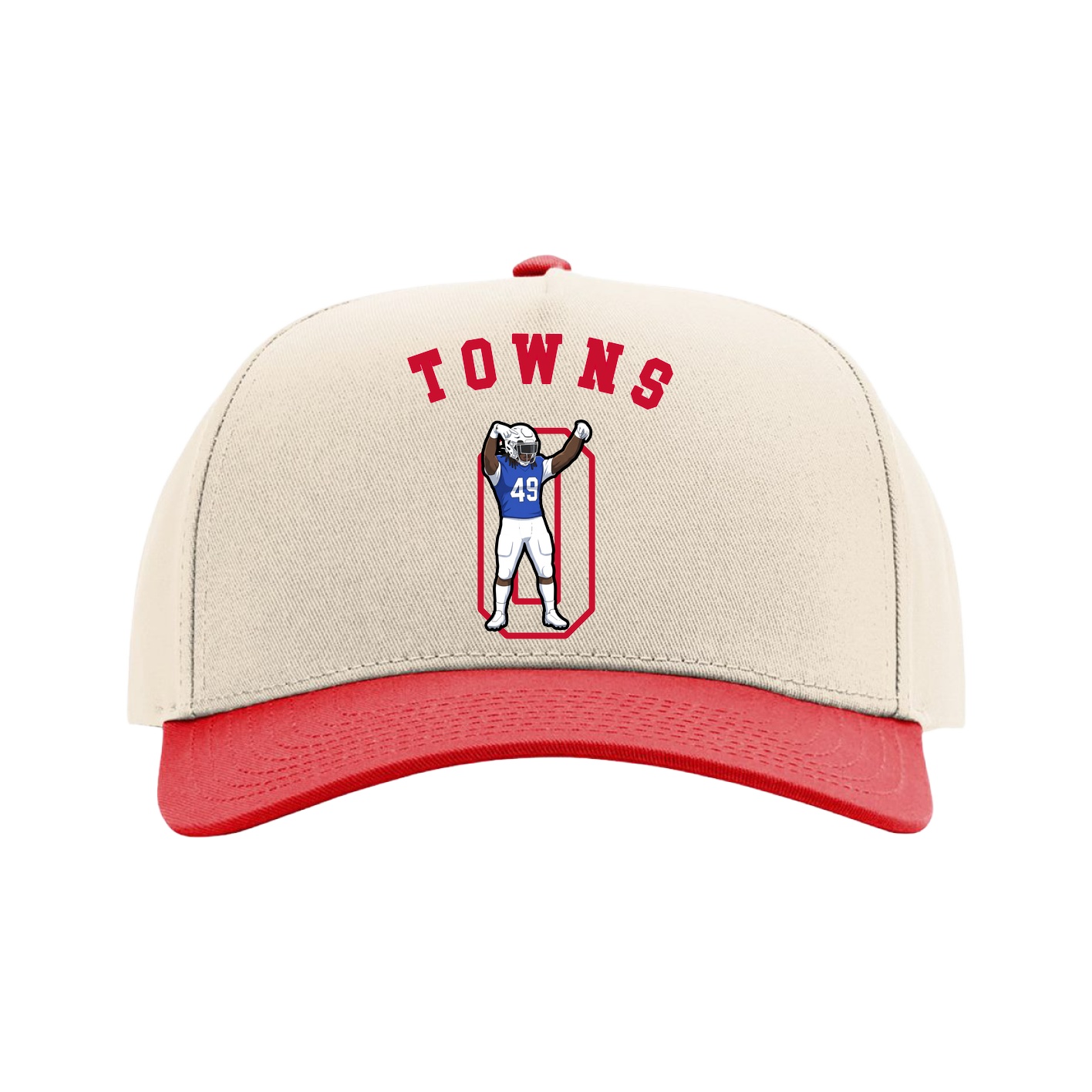 Full Fabric Five-Panel Champ Cap — Shirsey Arch in Cream/Red
