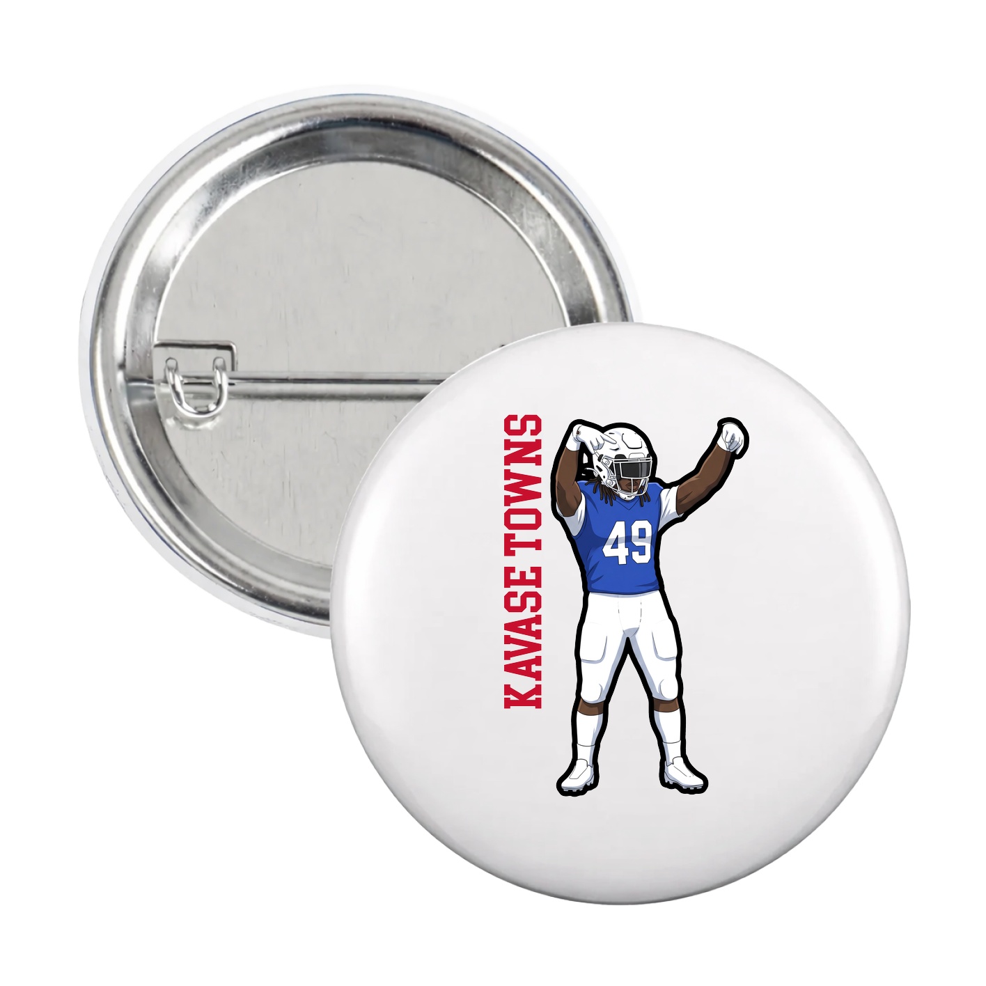 Game Day Button — Name Vertical in White