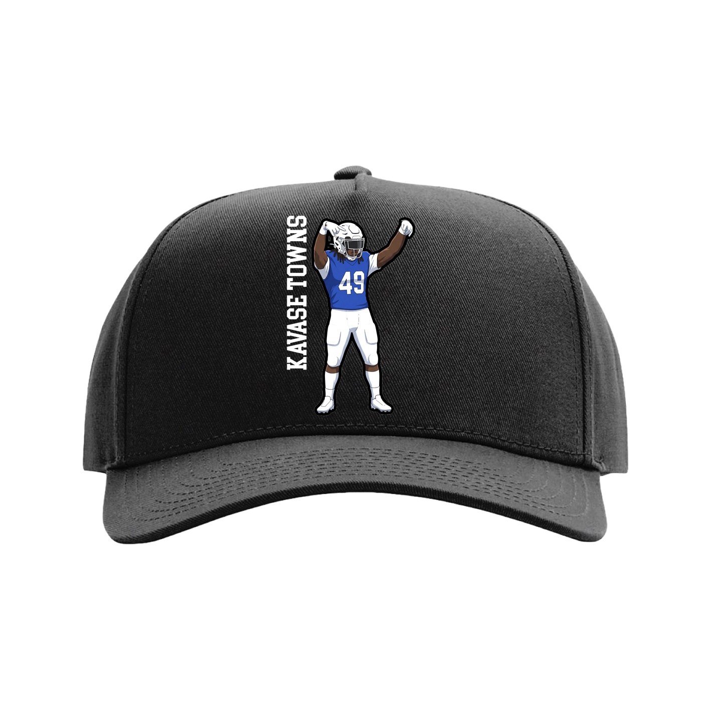 Full Fabric Five-Panel Champ Cap — Name Vertical in Black