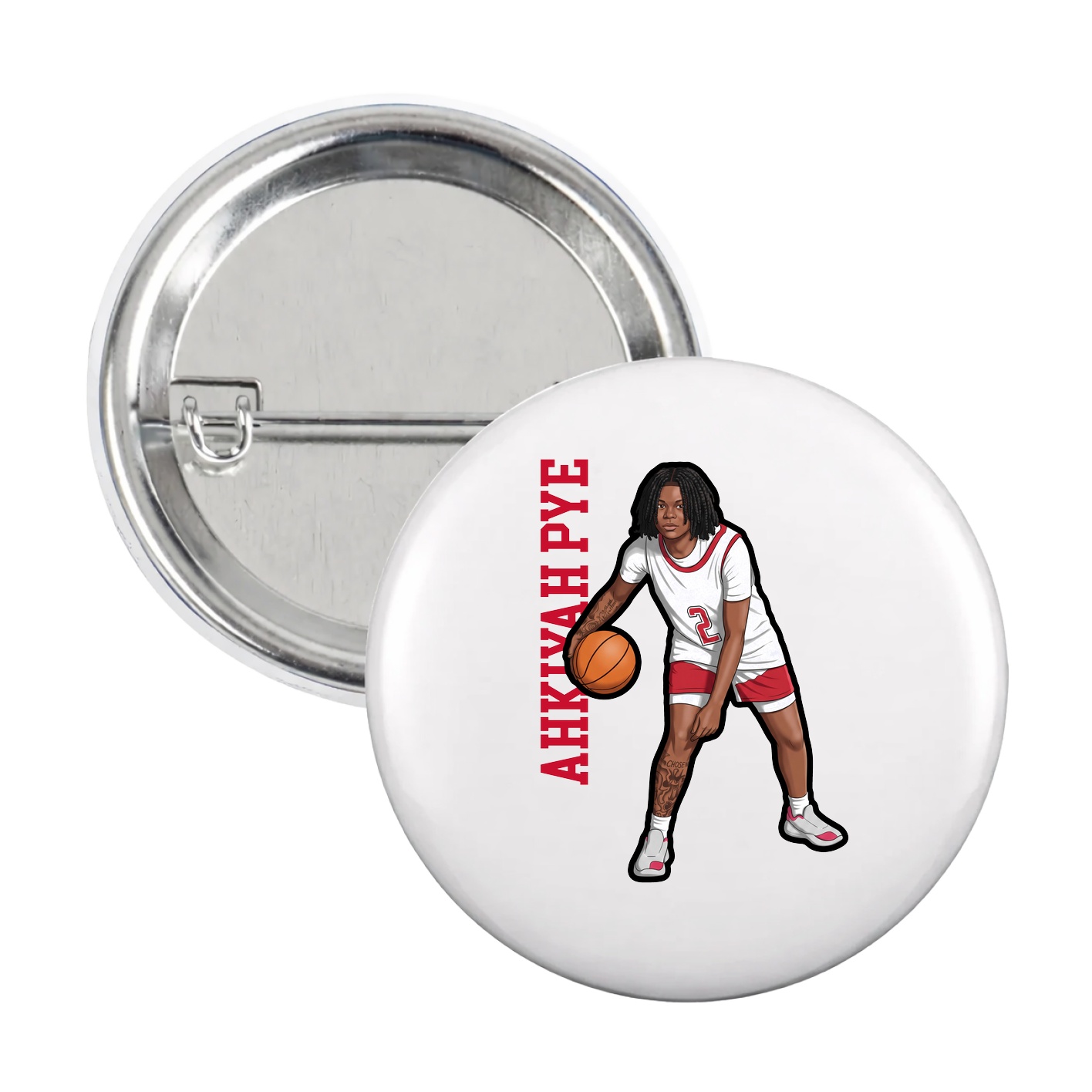 Game Day Button — Name Vertical in White