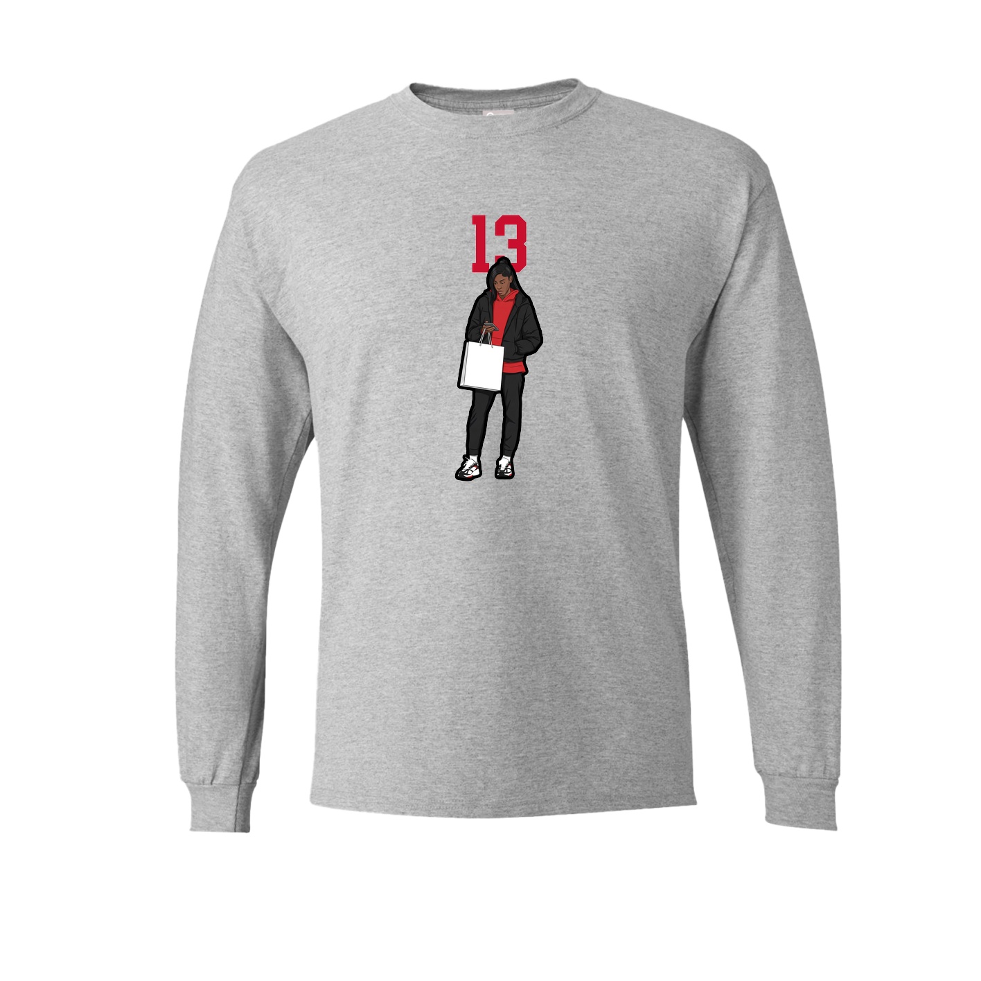 Long Sleeve Tee — Number Top in Grey