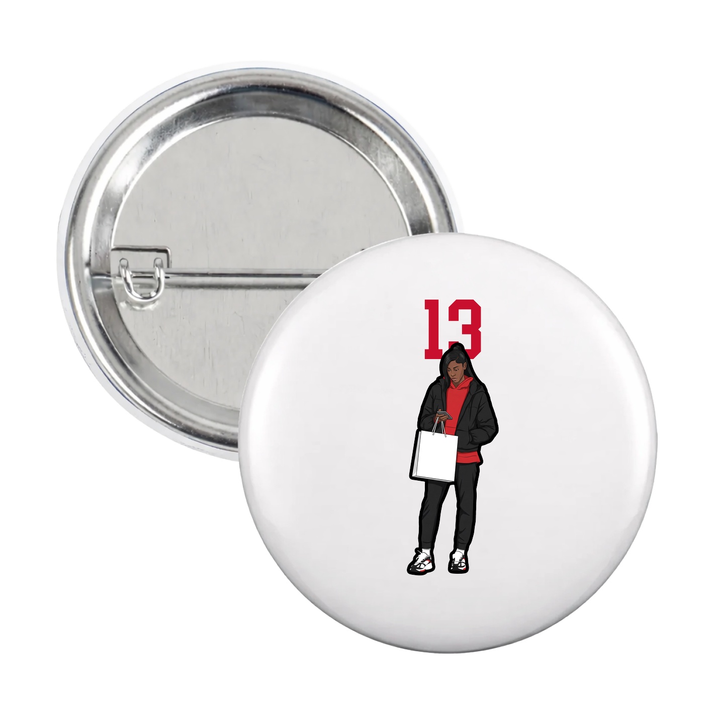 Game Day Button — Number Top in White