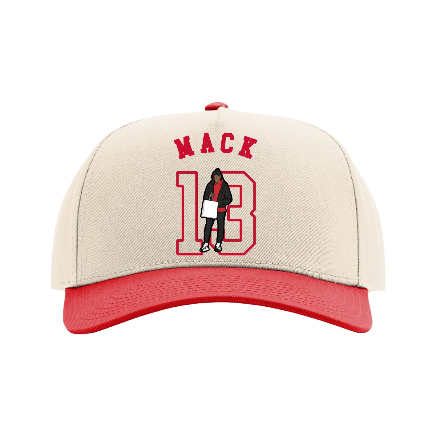 Full Fabric Five-Panel Champ Cap — Shirsey Arch in Cream/Red