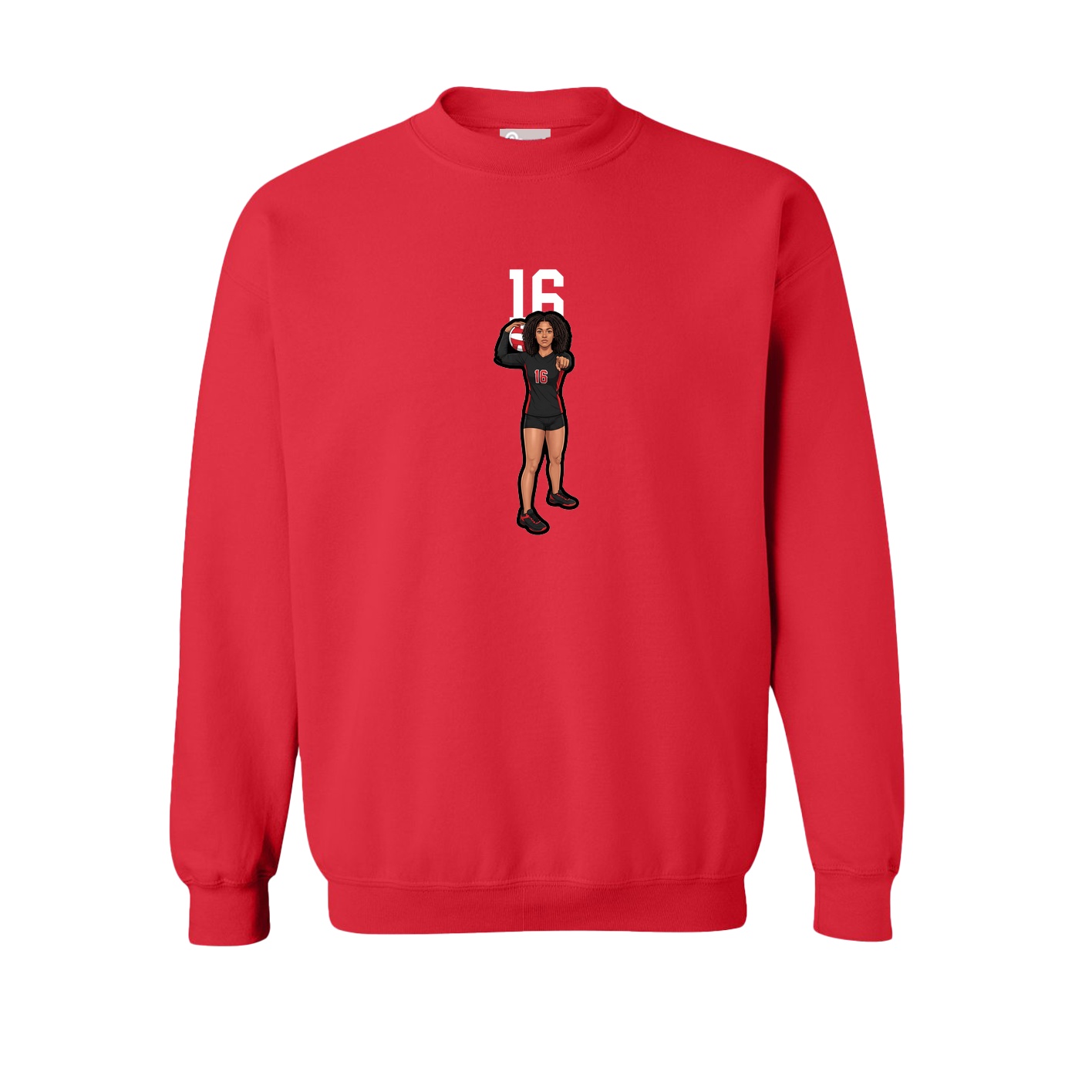 Fleece Crew — Number Top in Red
