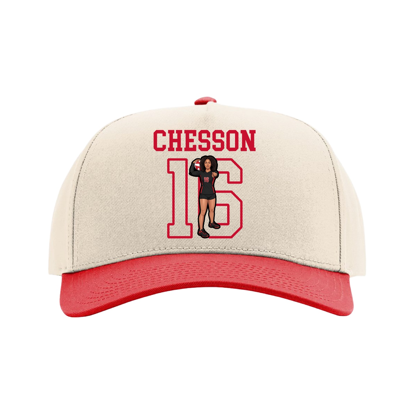 Full Fabric Five-Panel Champ Cap — Shirsey in Cream/Red