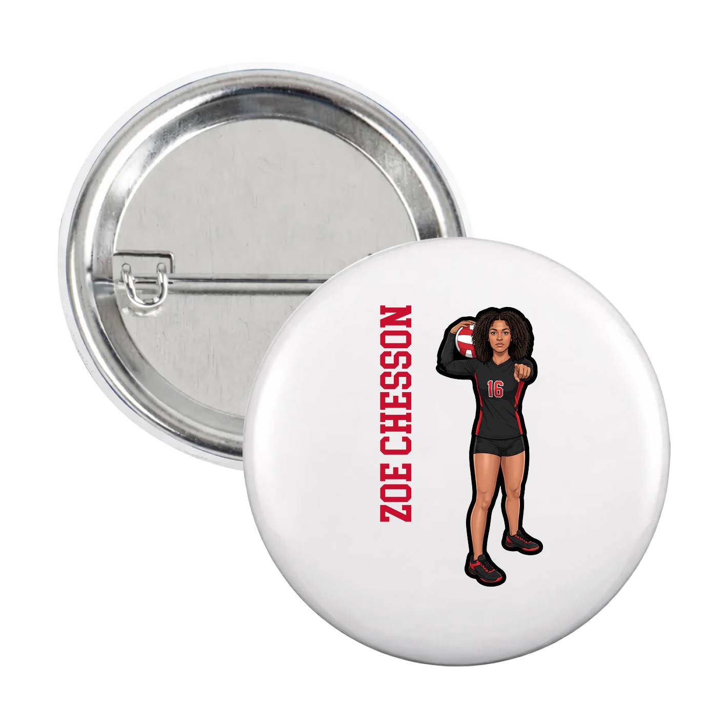 Game Day Button — Name Vertical in White