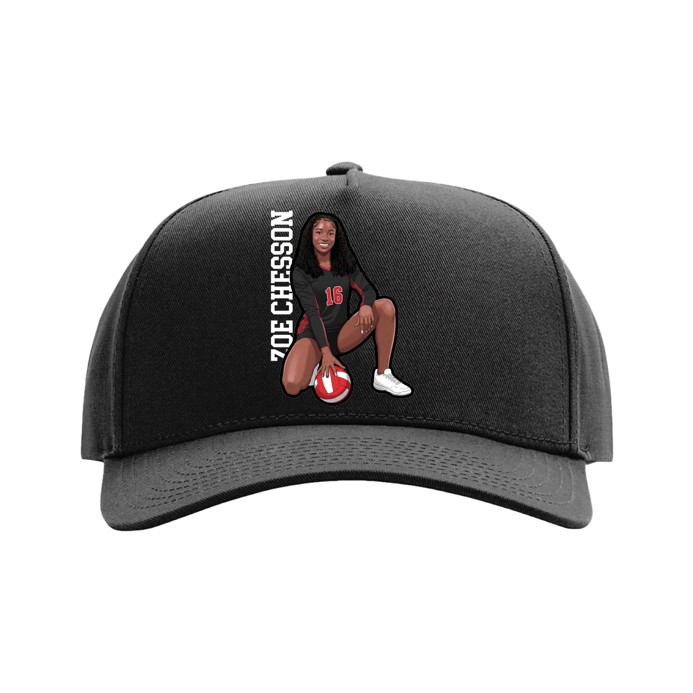 Full Fabric Five-Panel Champ Cap — Name Vertical in Black