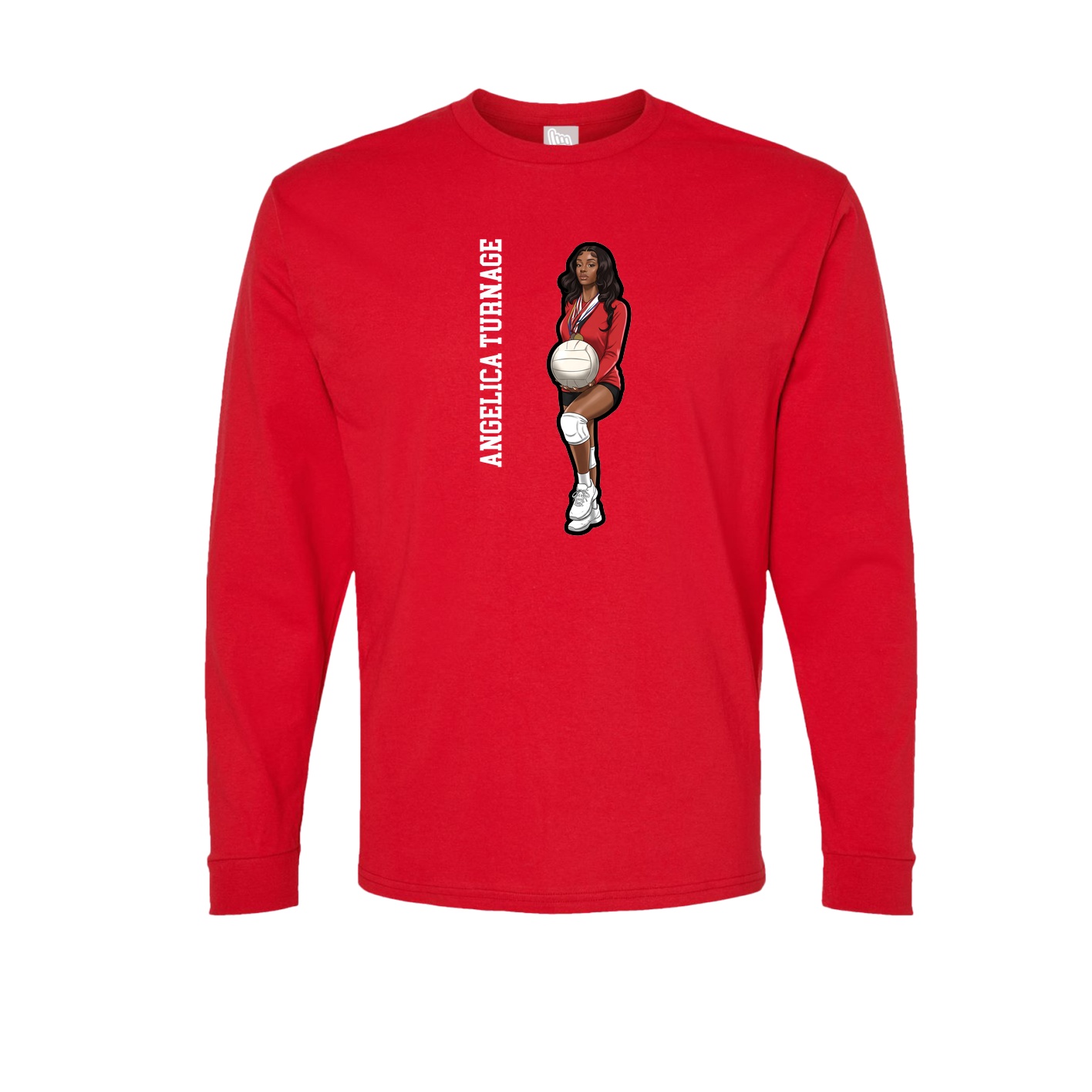 Long Sleeve Tee — Name Vertical in Red