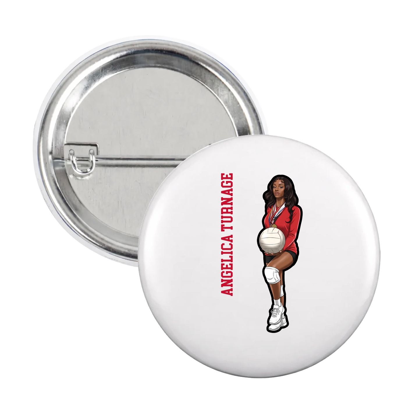 Game Day Button — Name Vertical in White