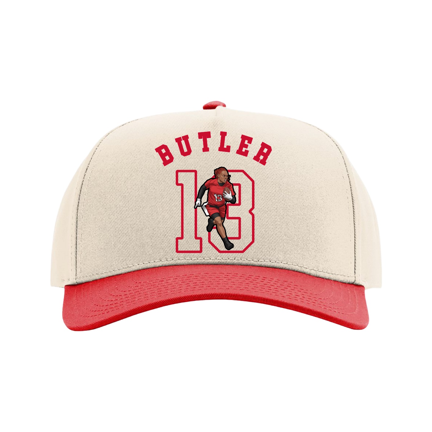 Full Fabric Five-Panel Champ Cap — Shirsey Arch in Cream/Red