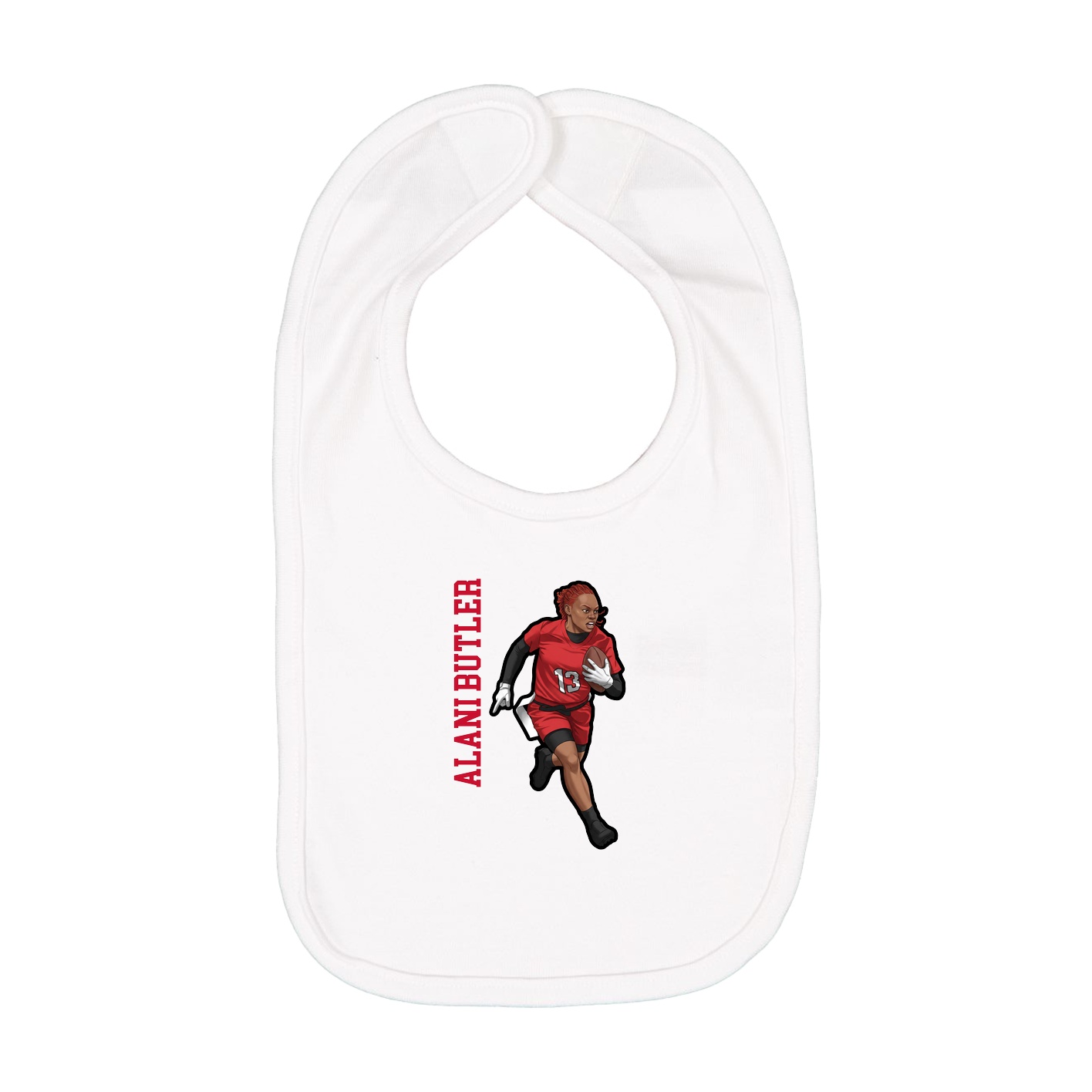 Infant Bib — Name Vertical in White