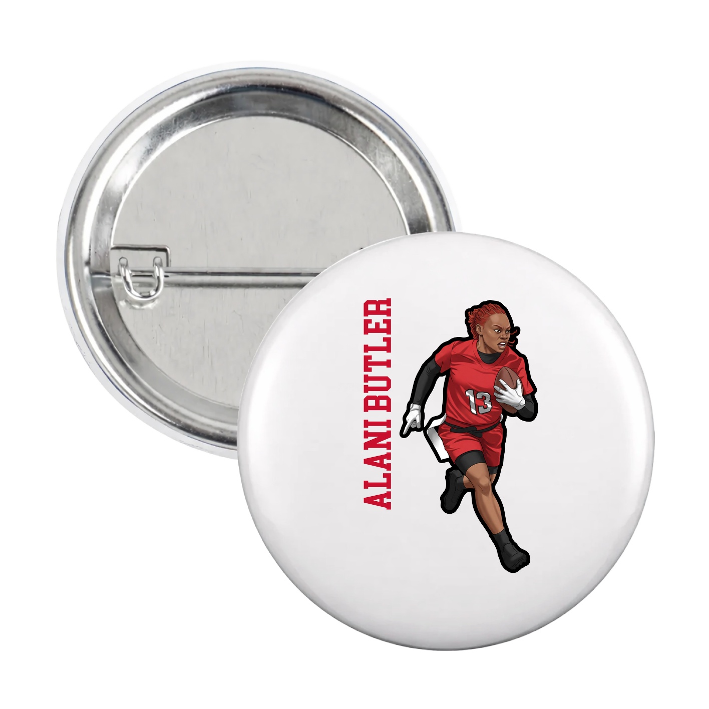 Game Day Button — Name Vertical in White