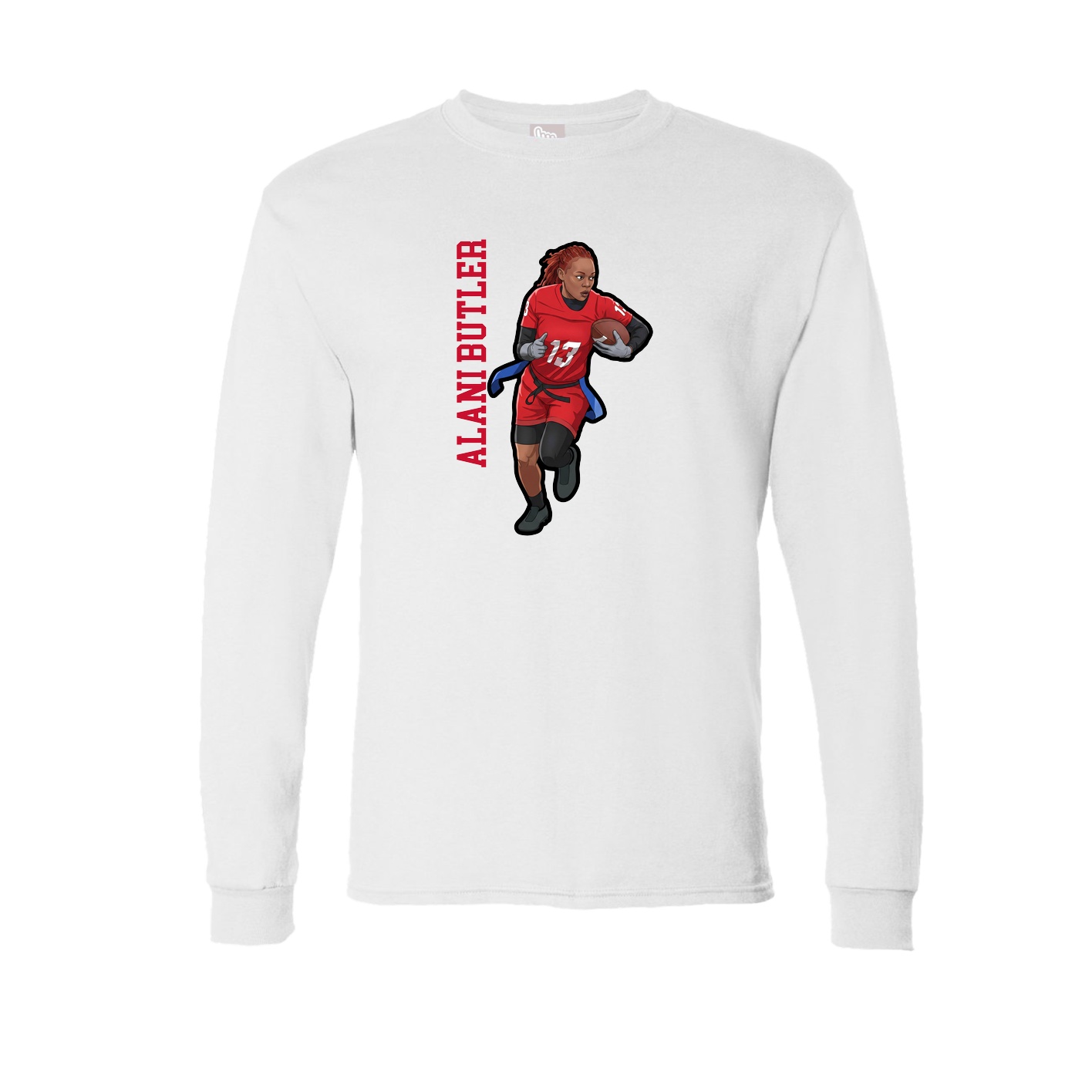 Long Sleeve Tee — Name Vertical in White