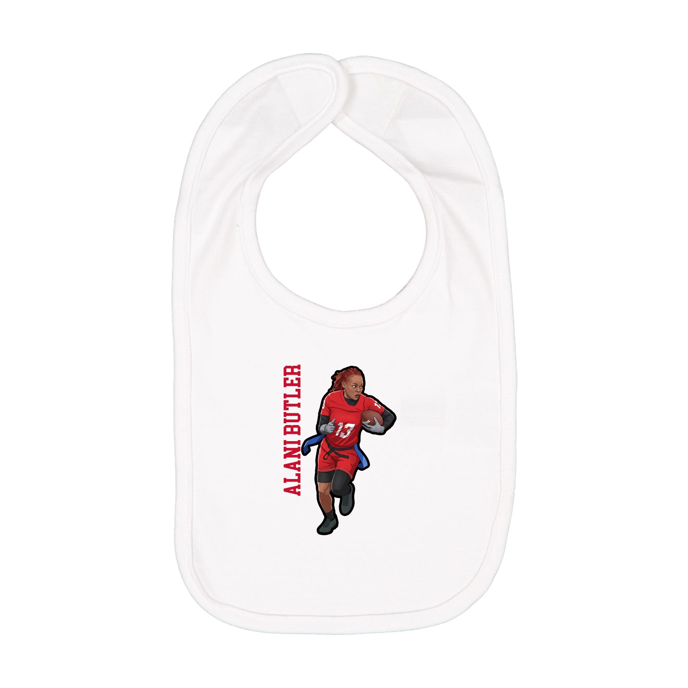 Infant Bib — Name Vertical in White