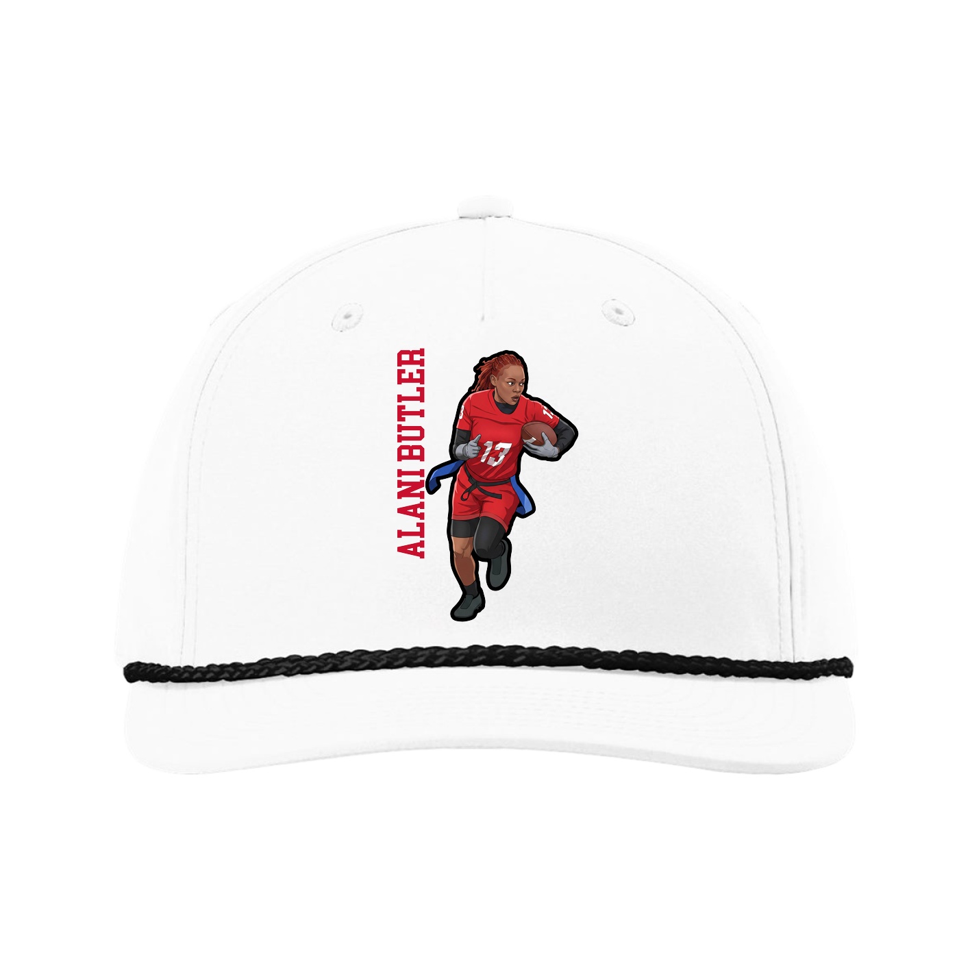 Five-Panel Classic Rope Cap — Name Vertical in White