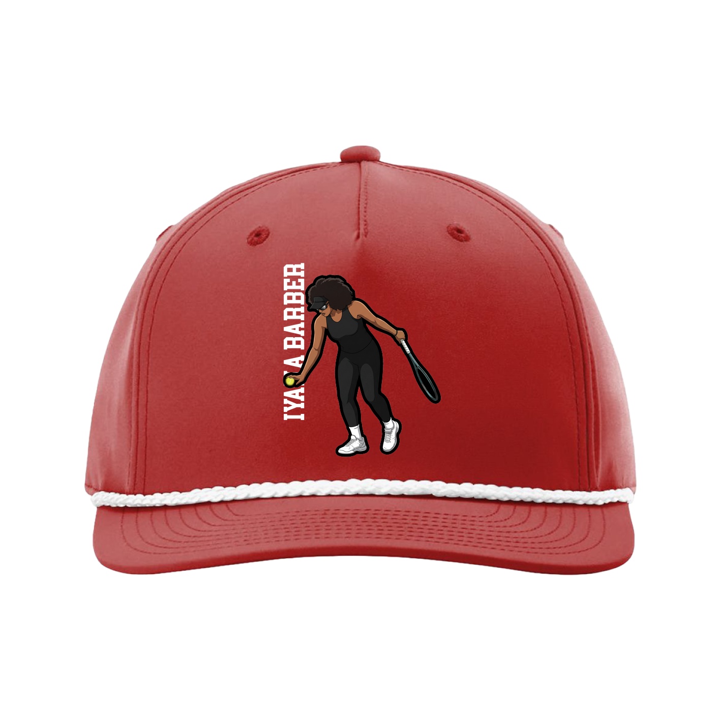 Five-Panel Classic Rope Cap — Name Vertical in Red