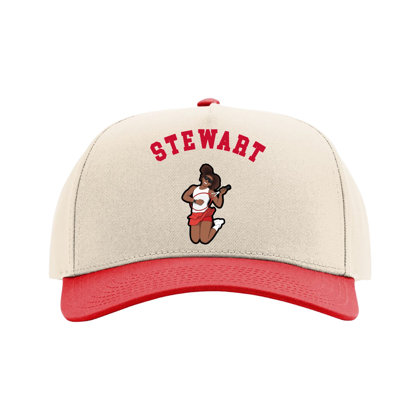Full Fabric Five-Panel Champ Cap — Shirsey Arch in Cream/Red