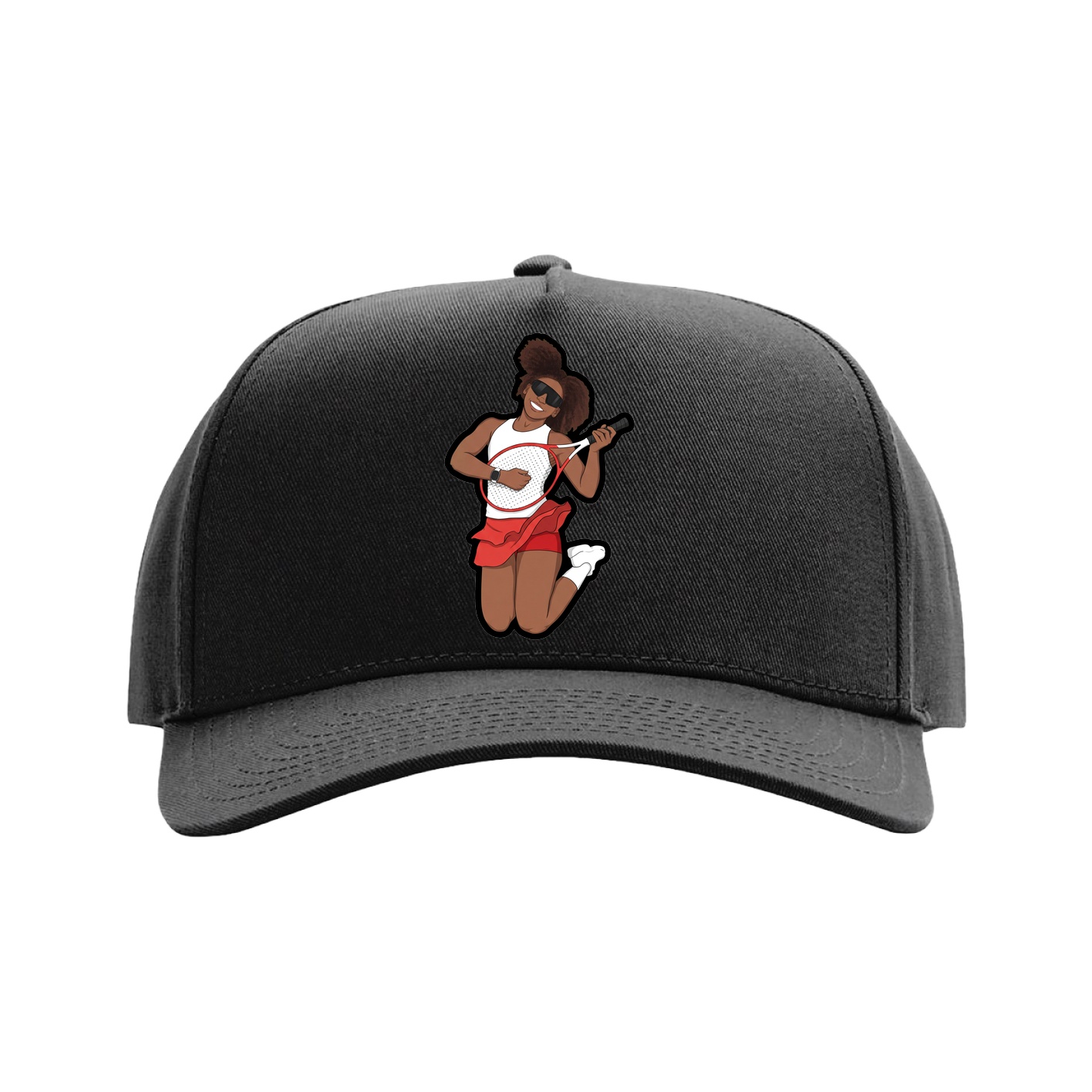 Full Fabric Five-Panel Champ Cap — Name Vertical in Black