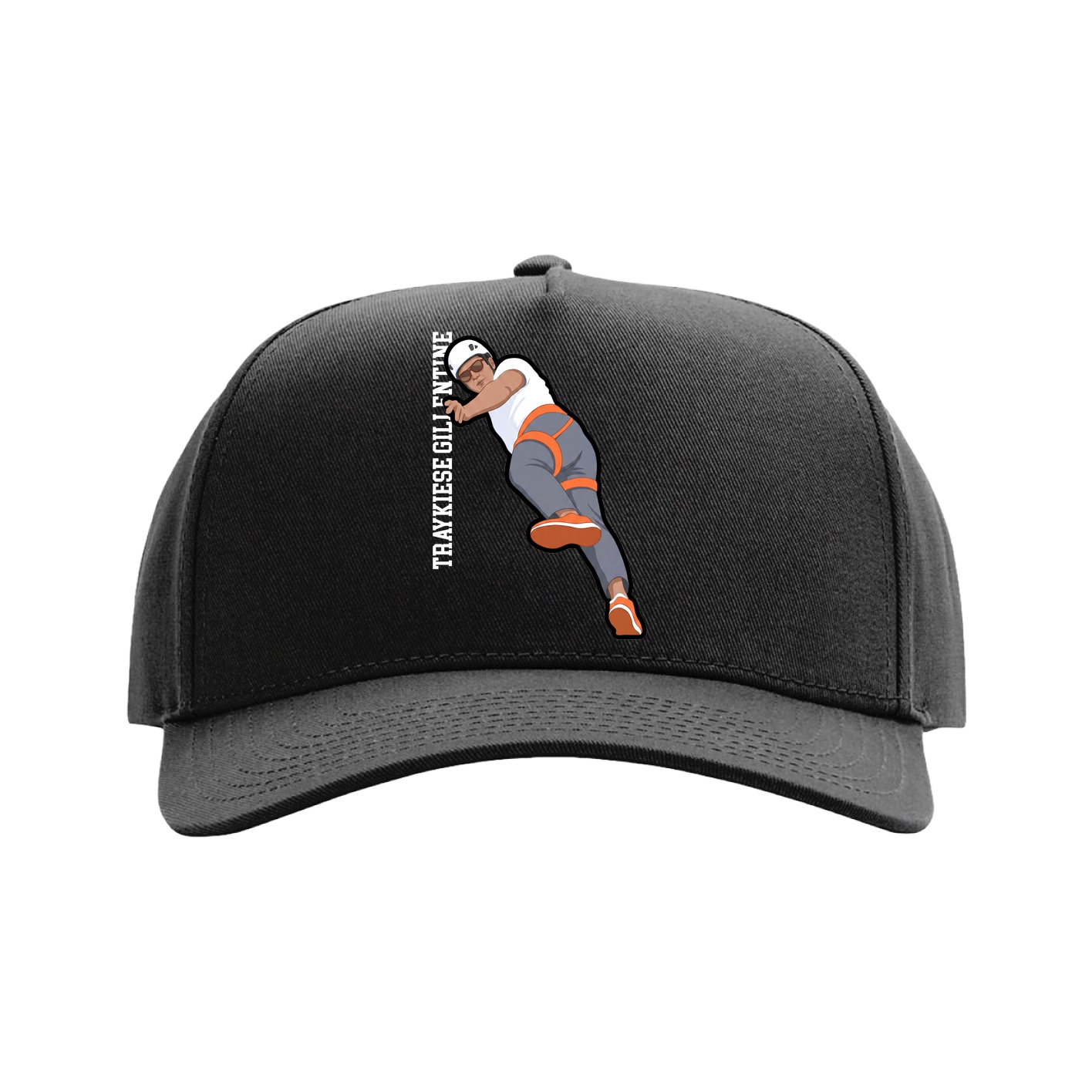 Full Fabric Five-Panel Champ Cap — Name Vertical in Black