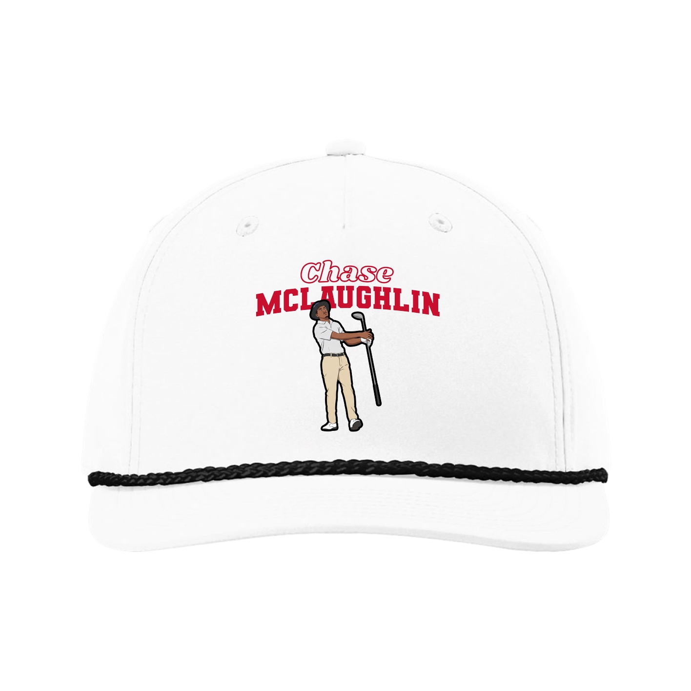 Five-Panel Classic Rope Cap — Name Arch in White