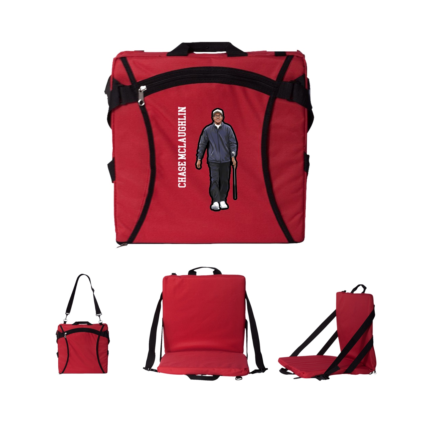 Folding Stadium Seat — Name Vertical in Red