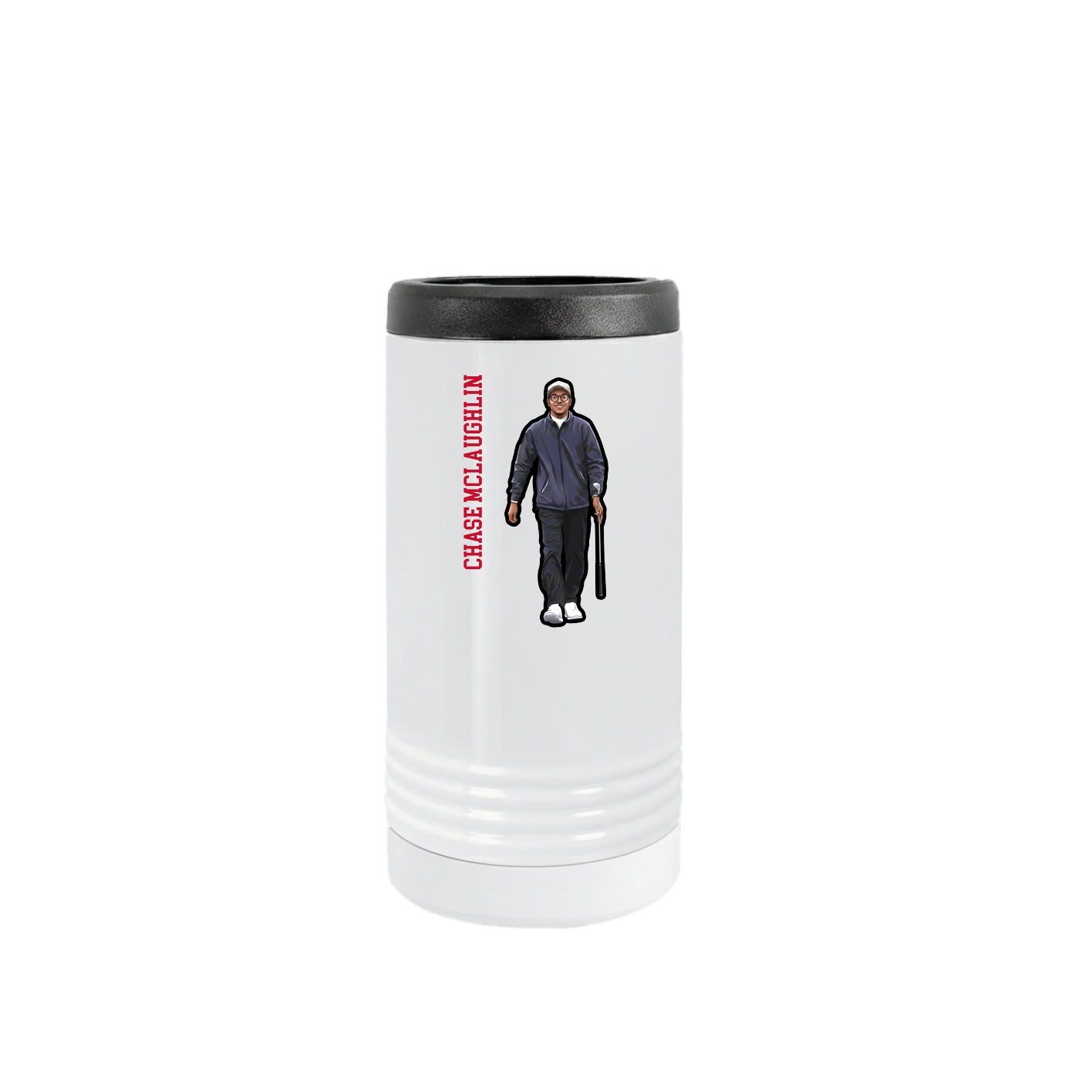 Slim Beverage Holder — Name Vertical in White