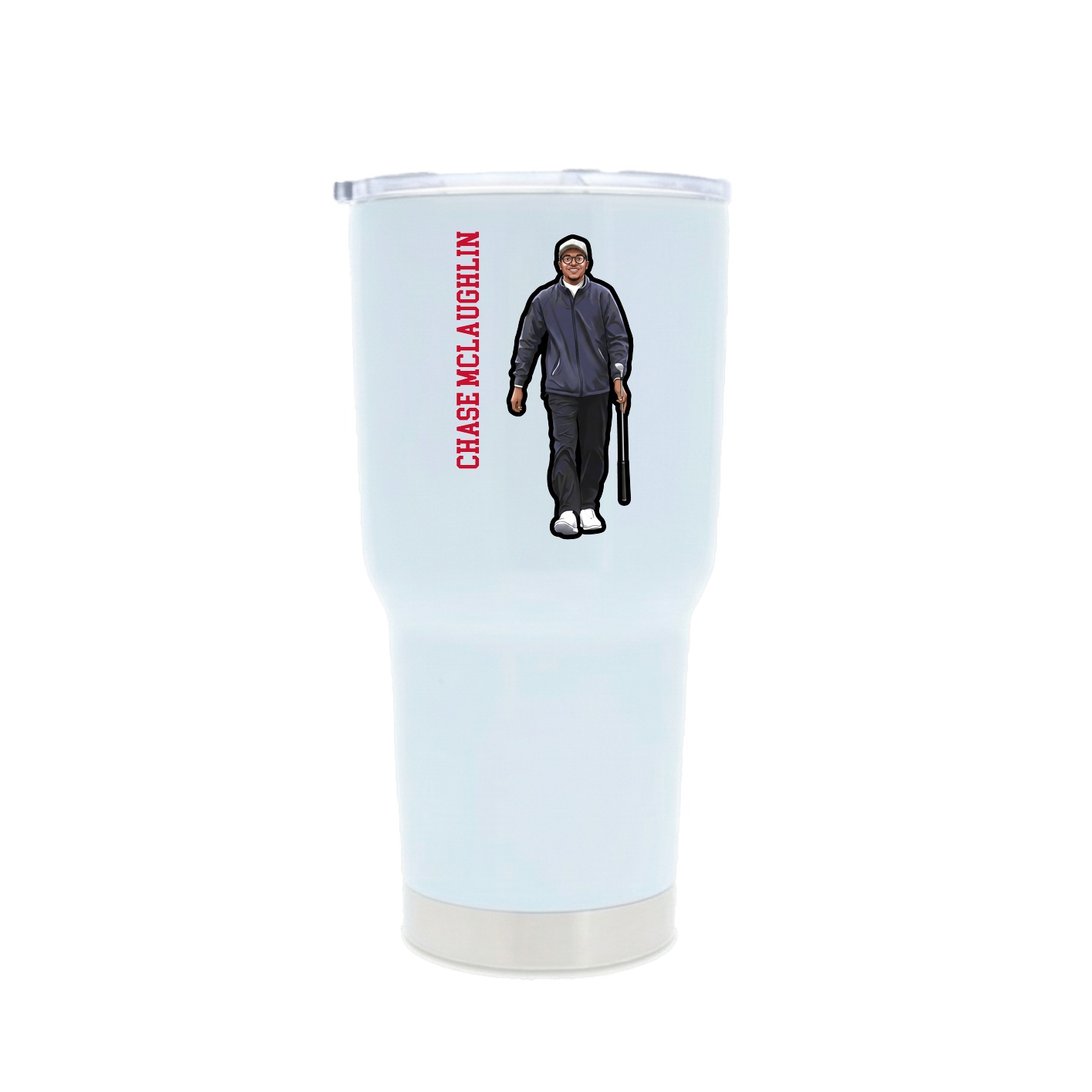 30oz Stainless Steel Tumbler — Name Vertical in White