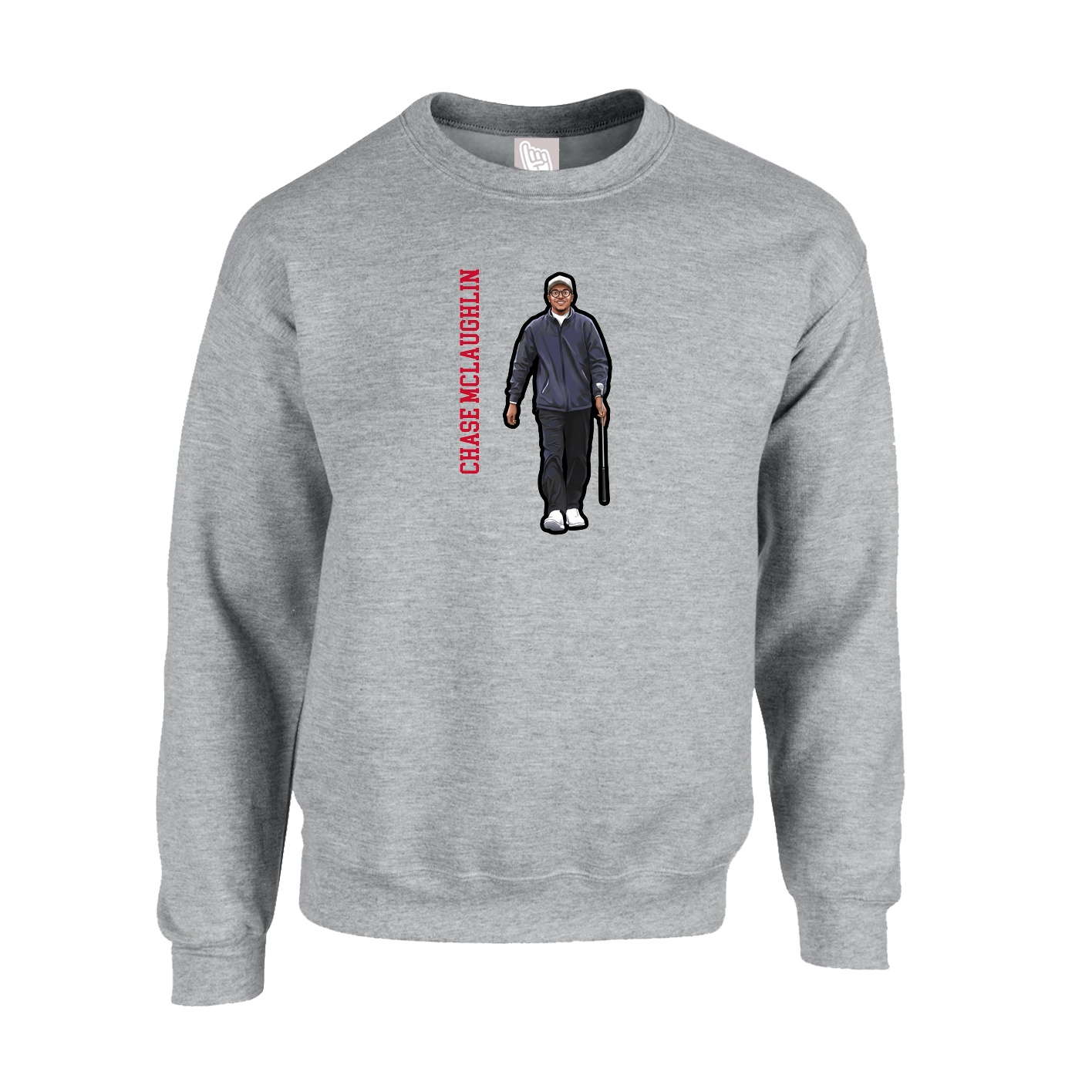 Fleece Crew — Name Vertical in Grey