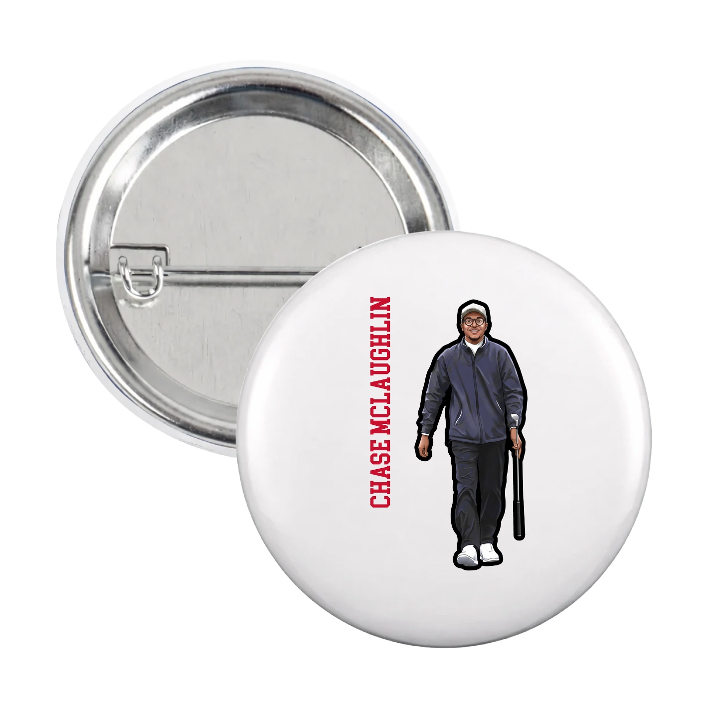 Game Day Button — Name Vertical in White