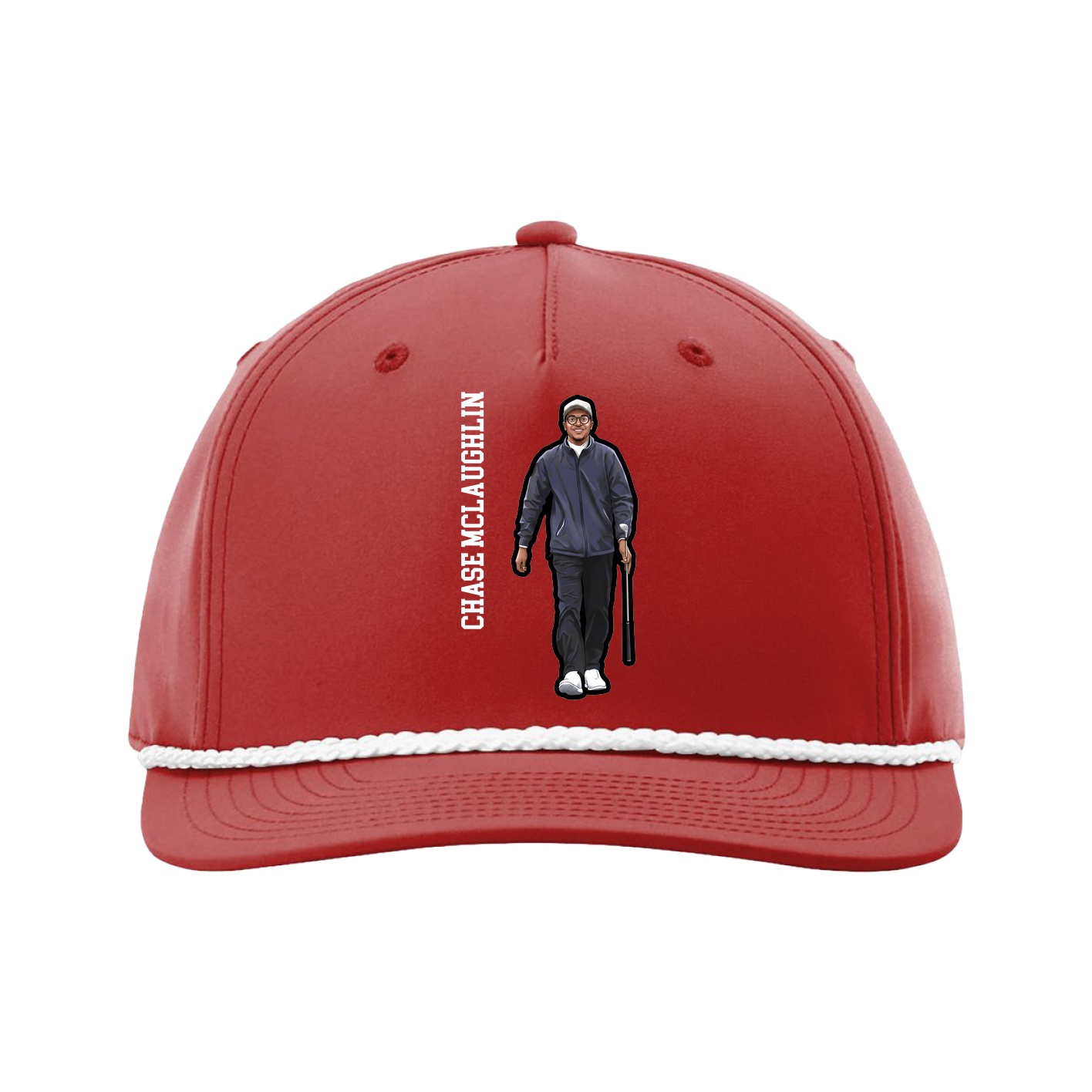Five-Panel Classic Rope Cap — Name Vertical in Red