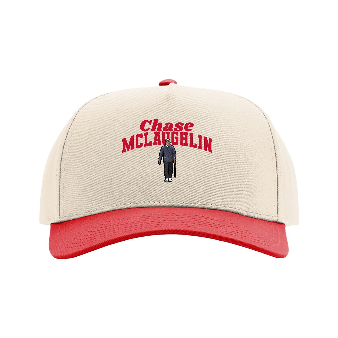 Full Fabric Five-Panel Champ Cap — Signature Arch in Cream/Red