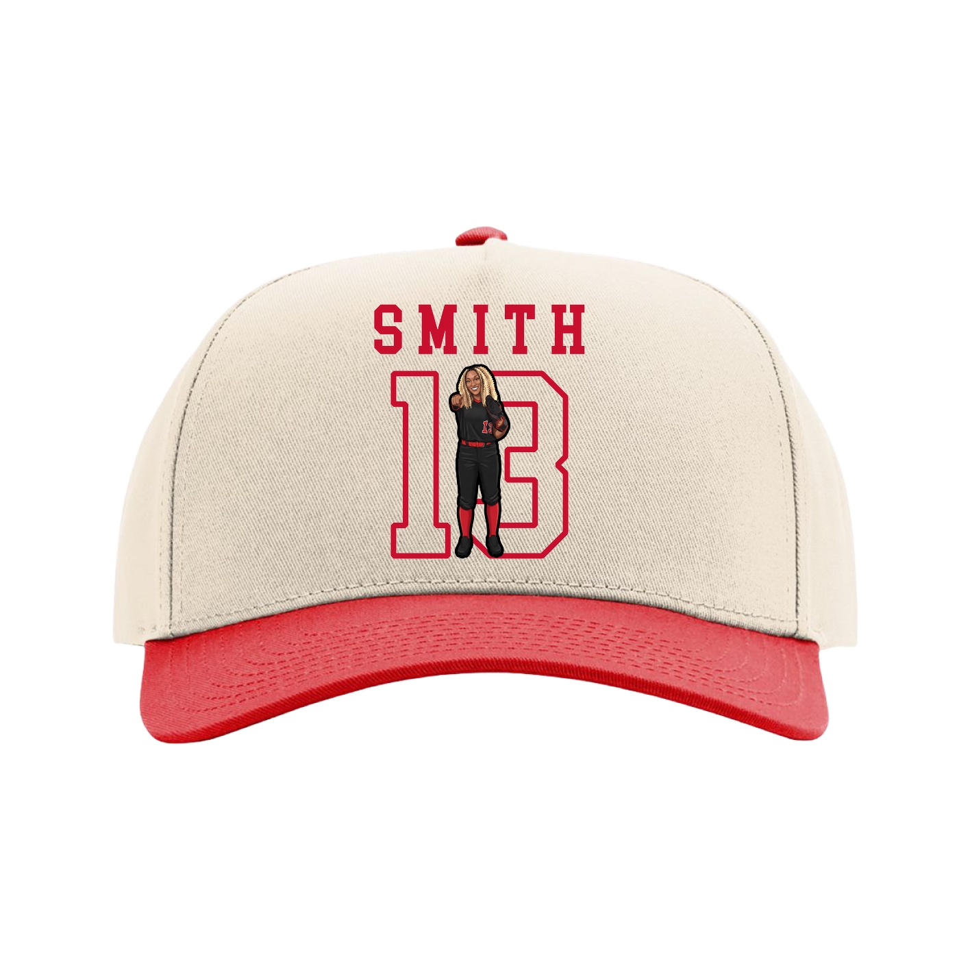 Full Fabric Five-Panel Champ Cap — Shirsey in Cream/Red