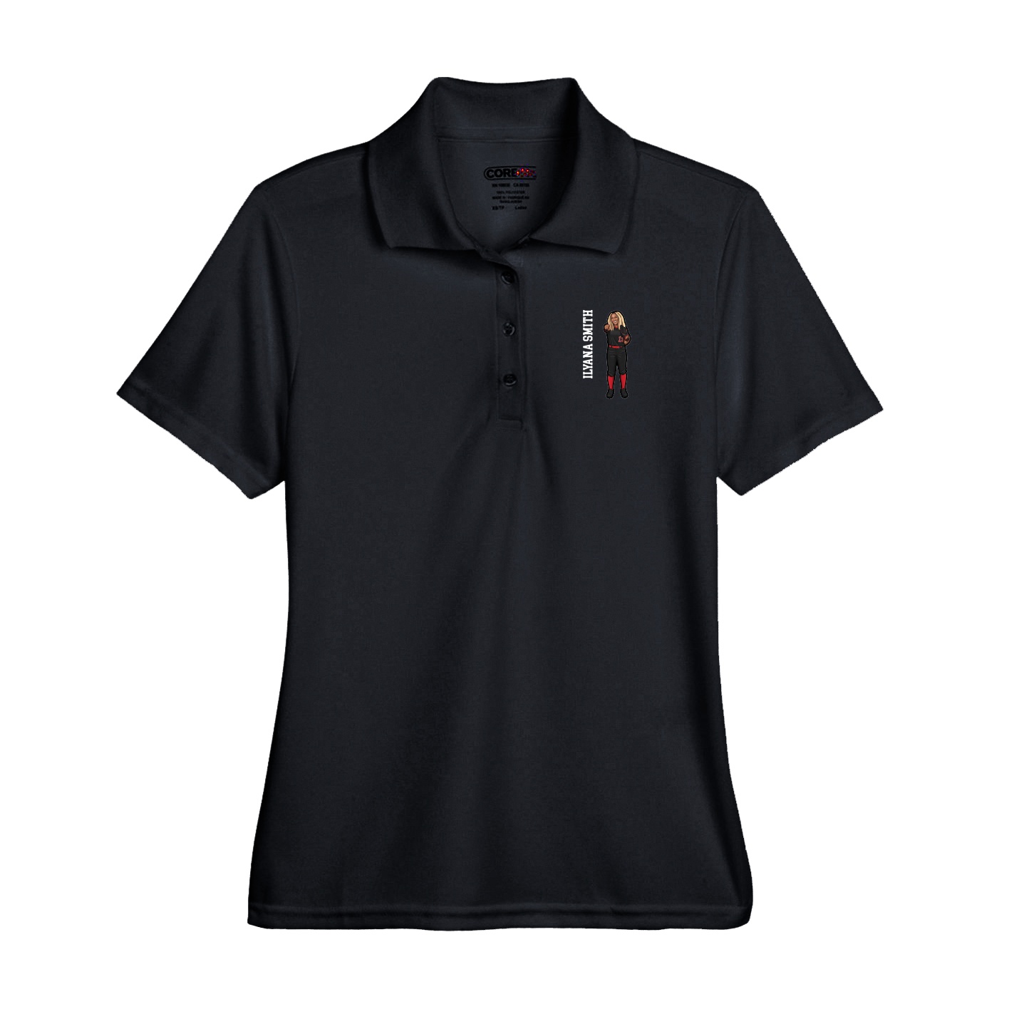 Performance Polo — Name Vertical in Black