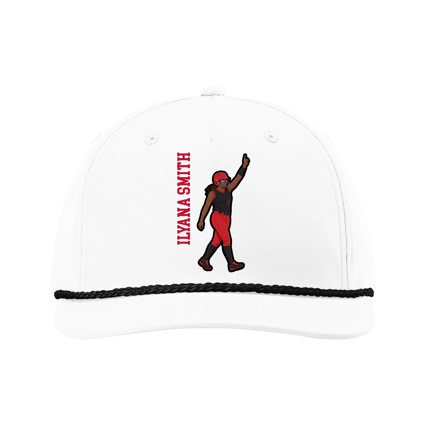 Five-Panel Classic Rope Cap — Name Vertical in White