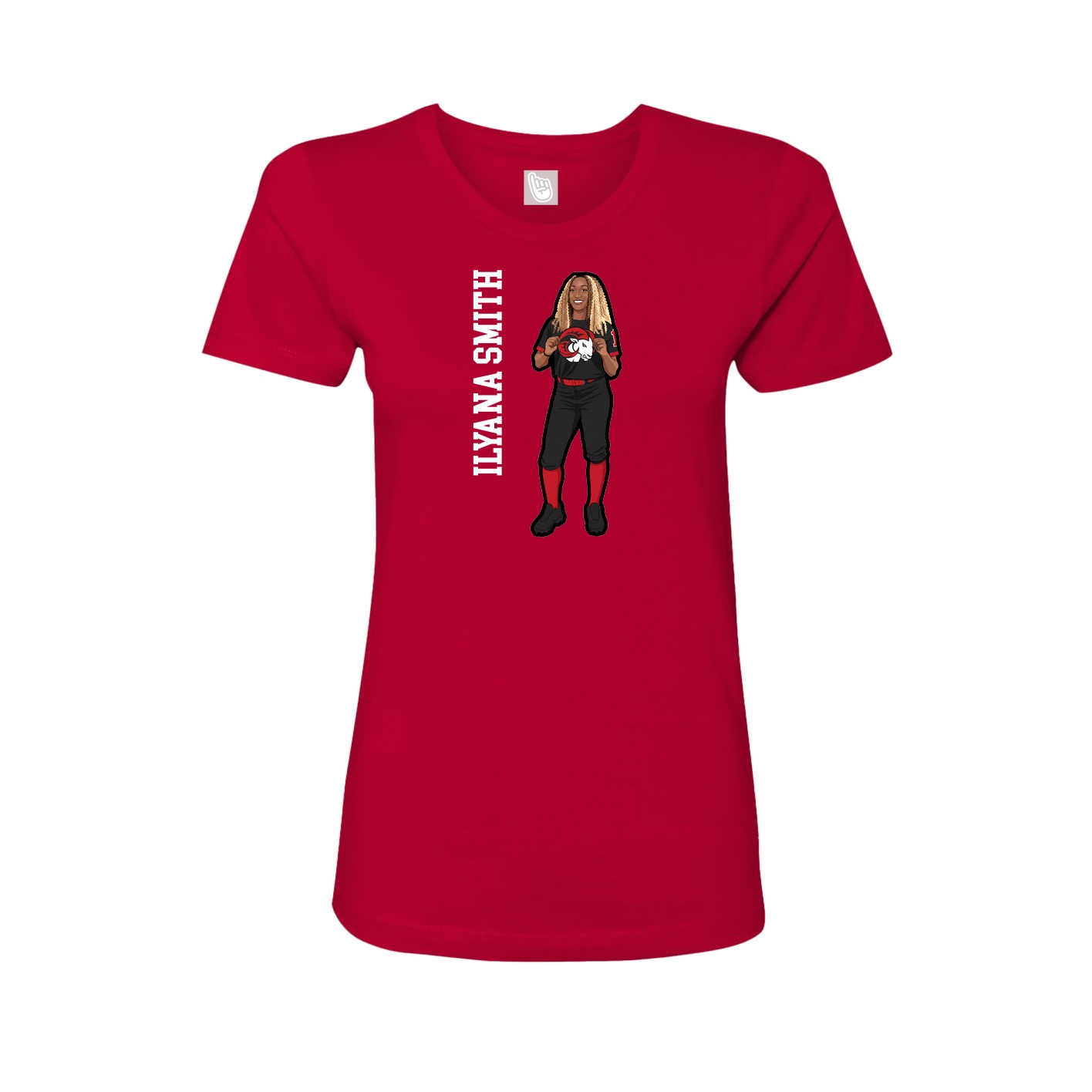 Fitted Women's Tee — Name Vertical in Red
