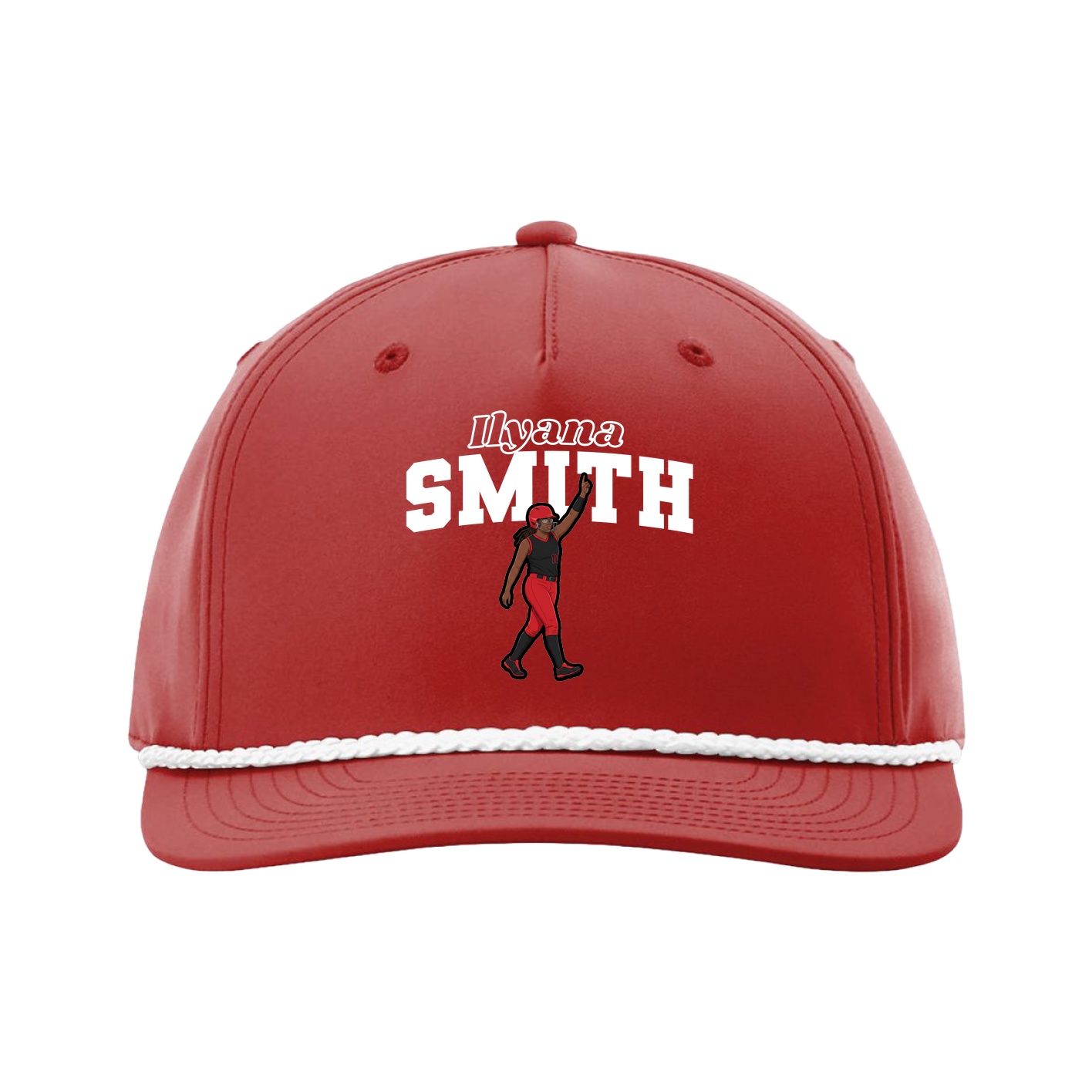 Five-Panel Classic Rope Cap — Name Arch in Red