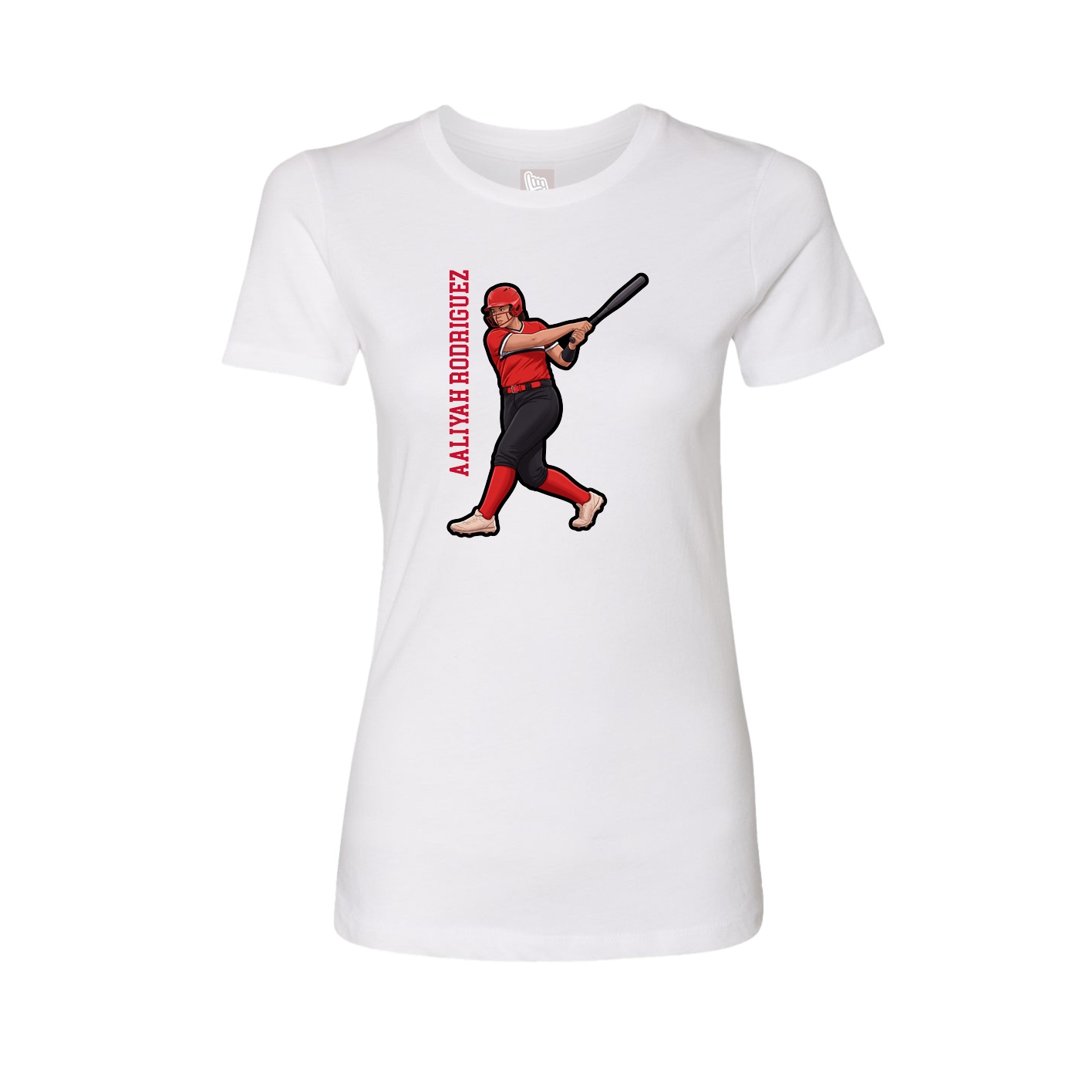 Fitted Women's Tee — Name Vertical in White