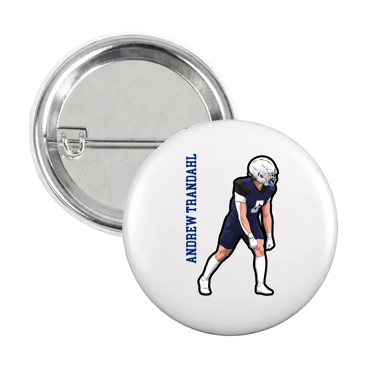 Game Day Button — Name Vertical in White