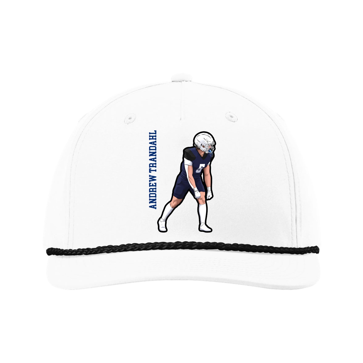 Five-Panel Classic Rope Cap — Name Vertical in White