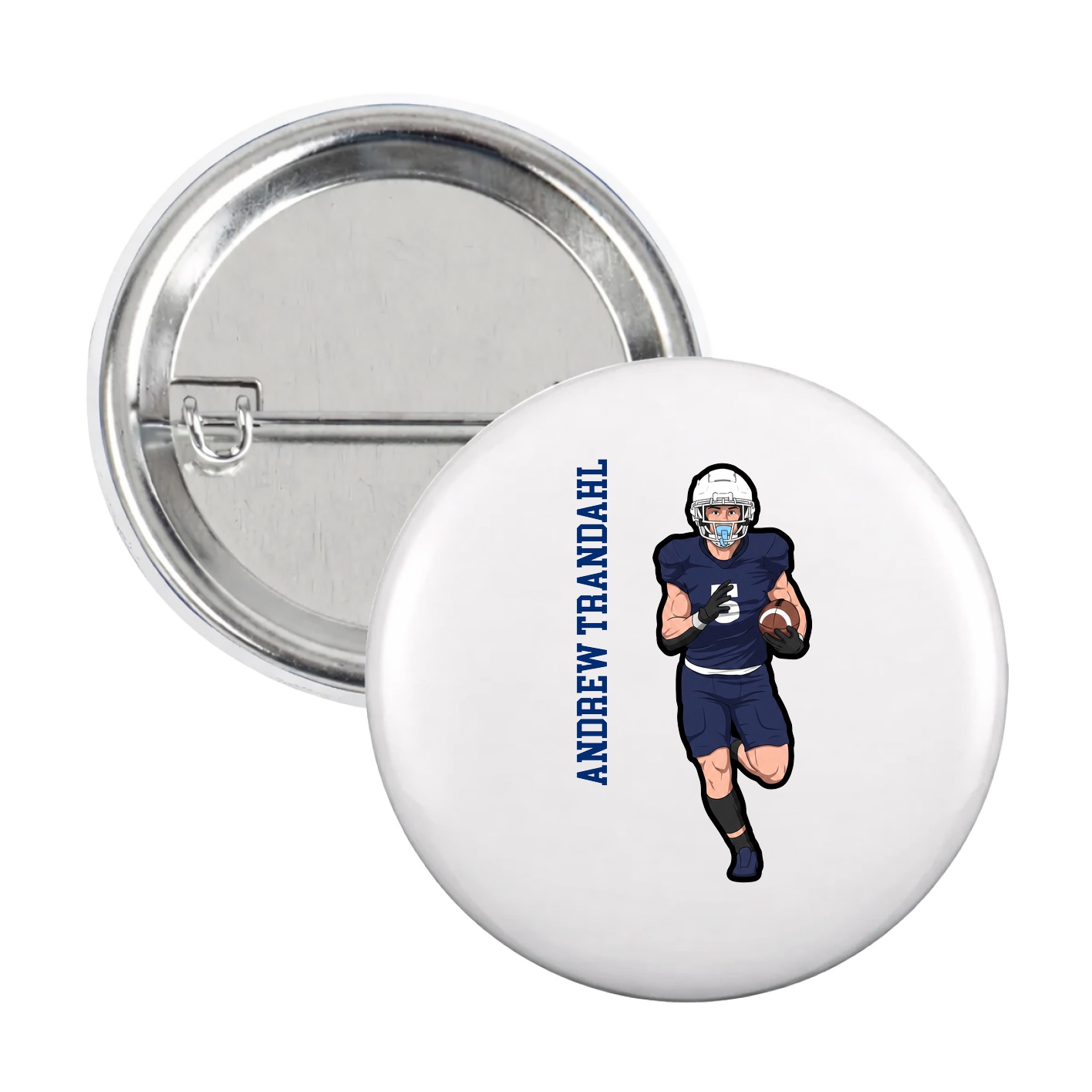 Game Day Button — Name Vertical in White