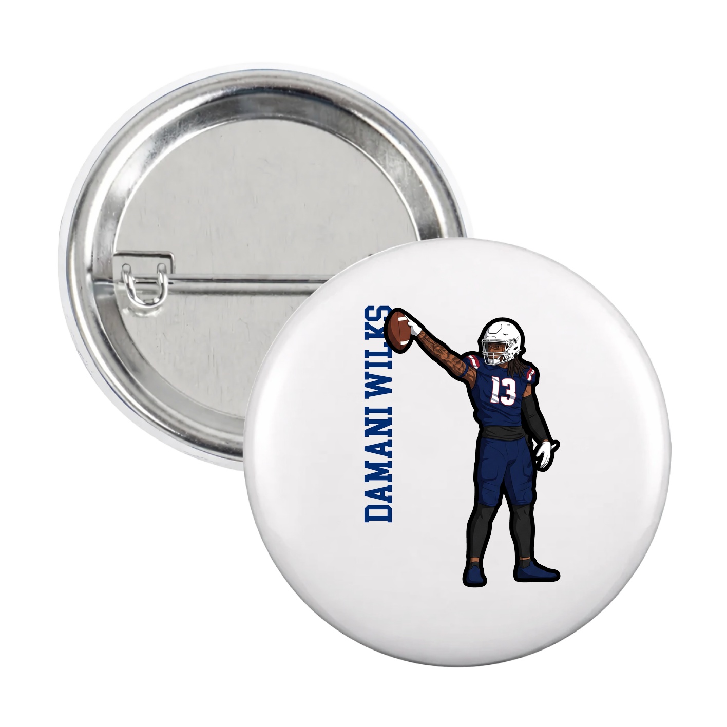 Game Day Button — Name Vertical in White