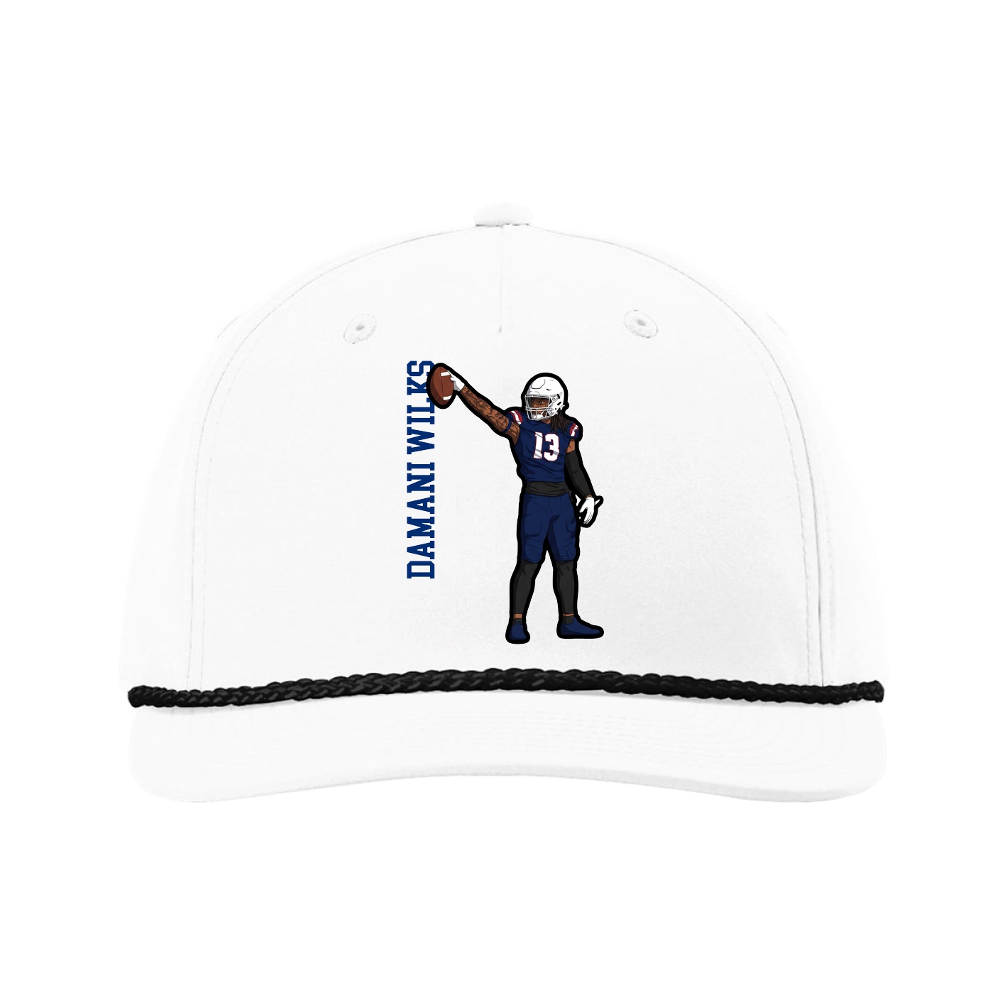 Five-Panel Classic Rope Cap — Name Vertical in White