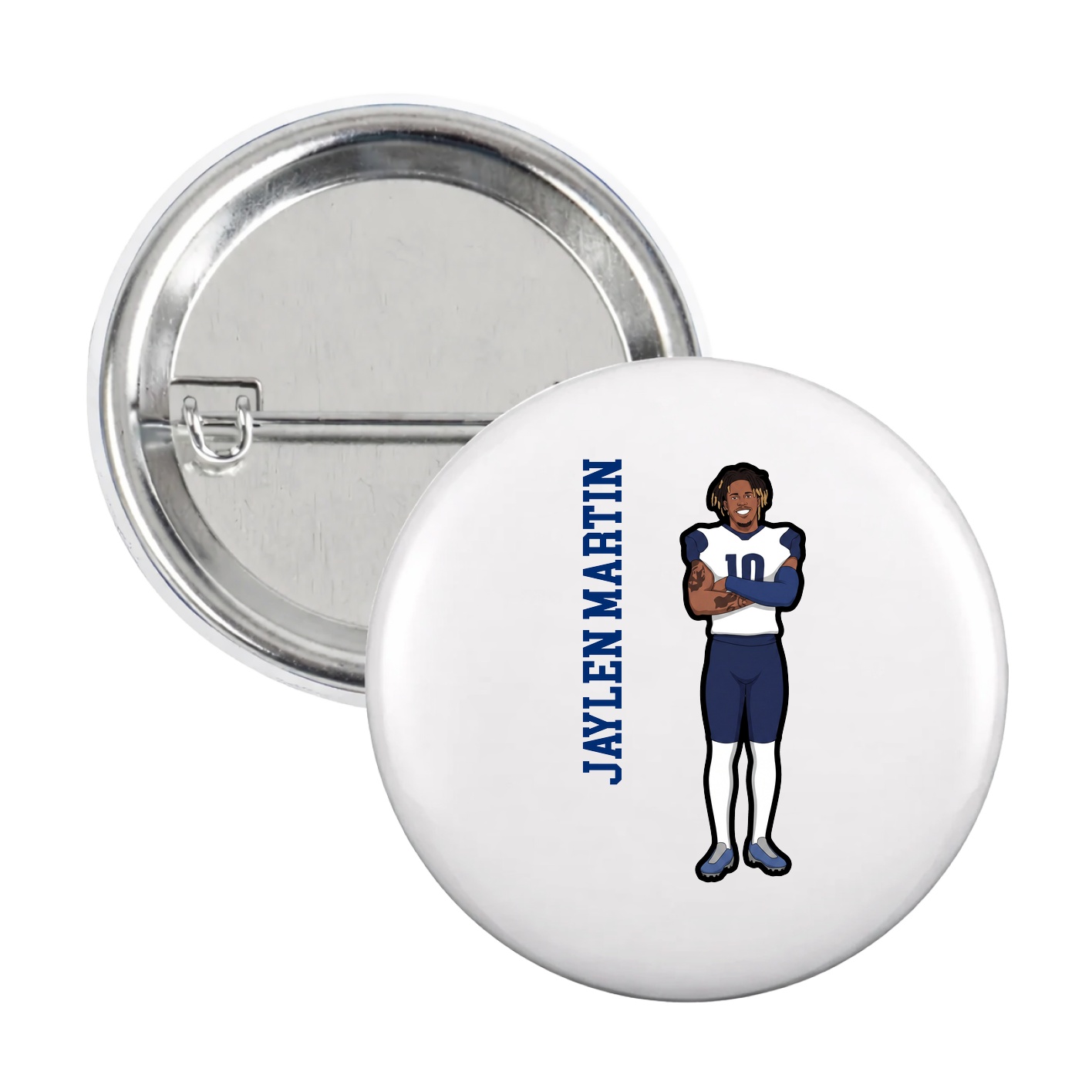 Game Day Button — Name Vertical in White