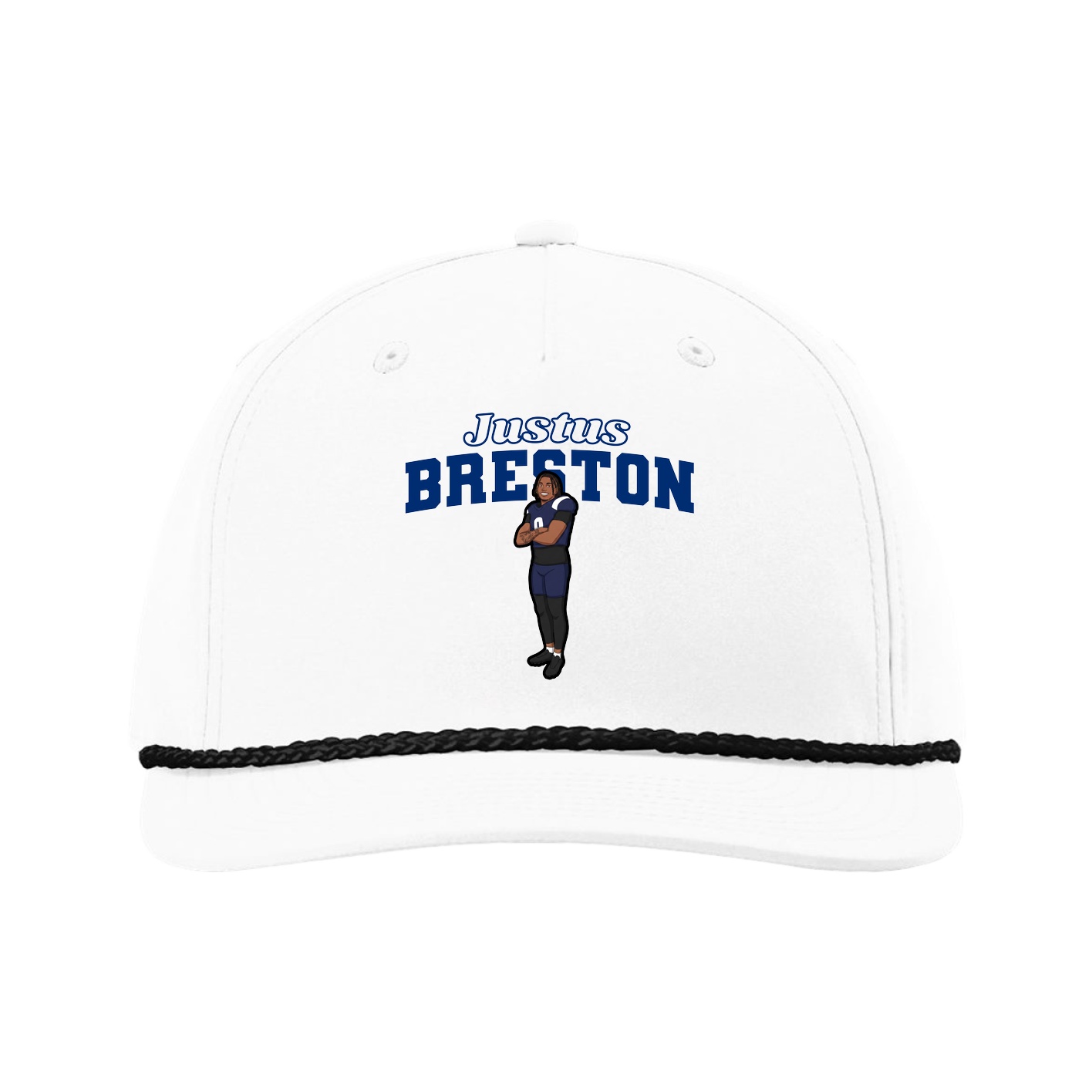 Five-Panel Classic Rope Cap — Name Arch in White